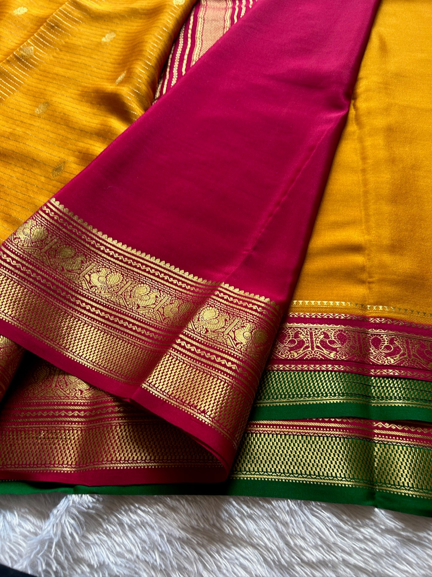 Amulya (3D) : Golden Yellow-Pink-Green