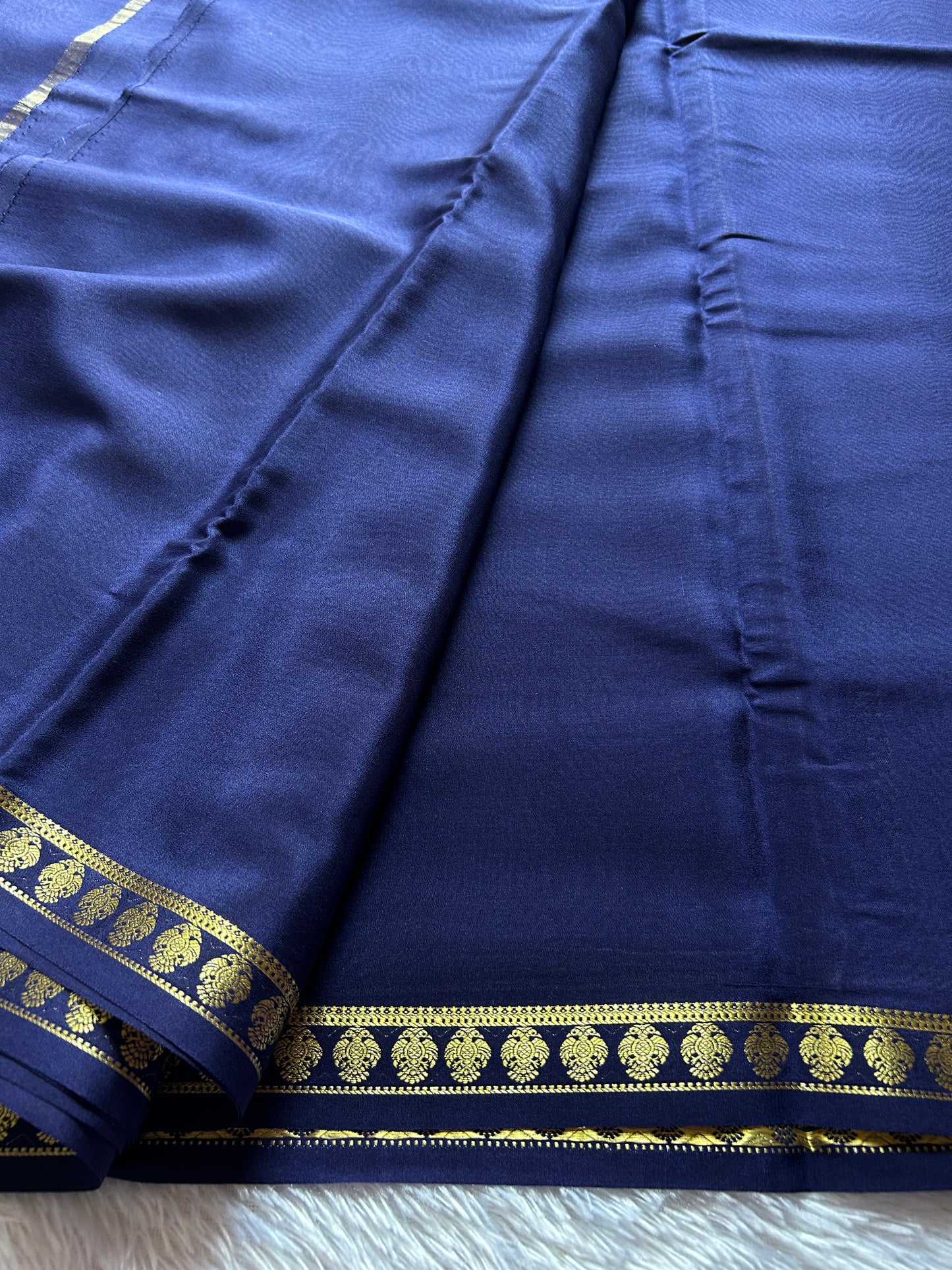 Pure CSS zari Mysore crepe silk : Dark Blue
