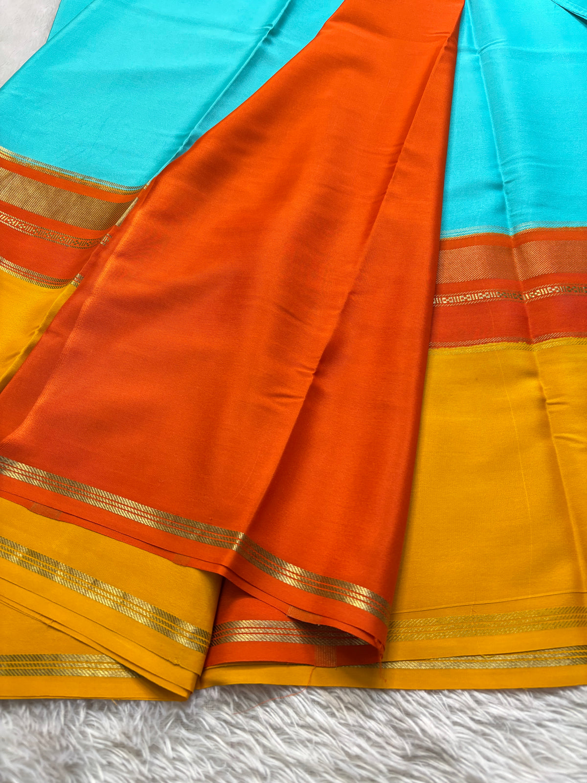 Triveni (3D) : Sea blue-orange-golden yellow