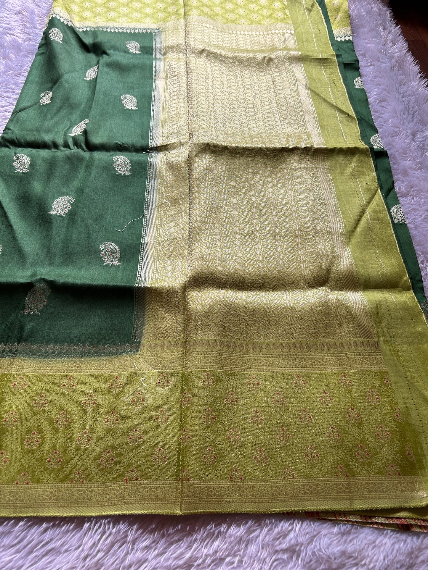 Soft Tussar (2D) : Bottle green-olive green