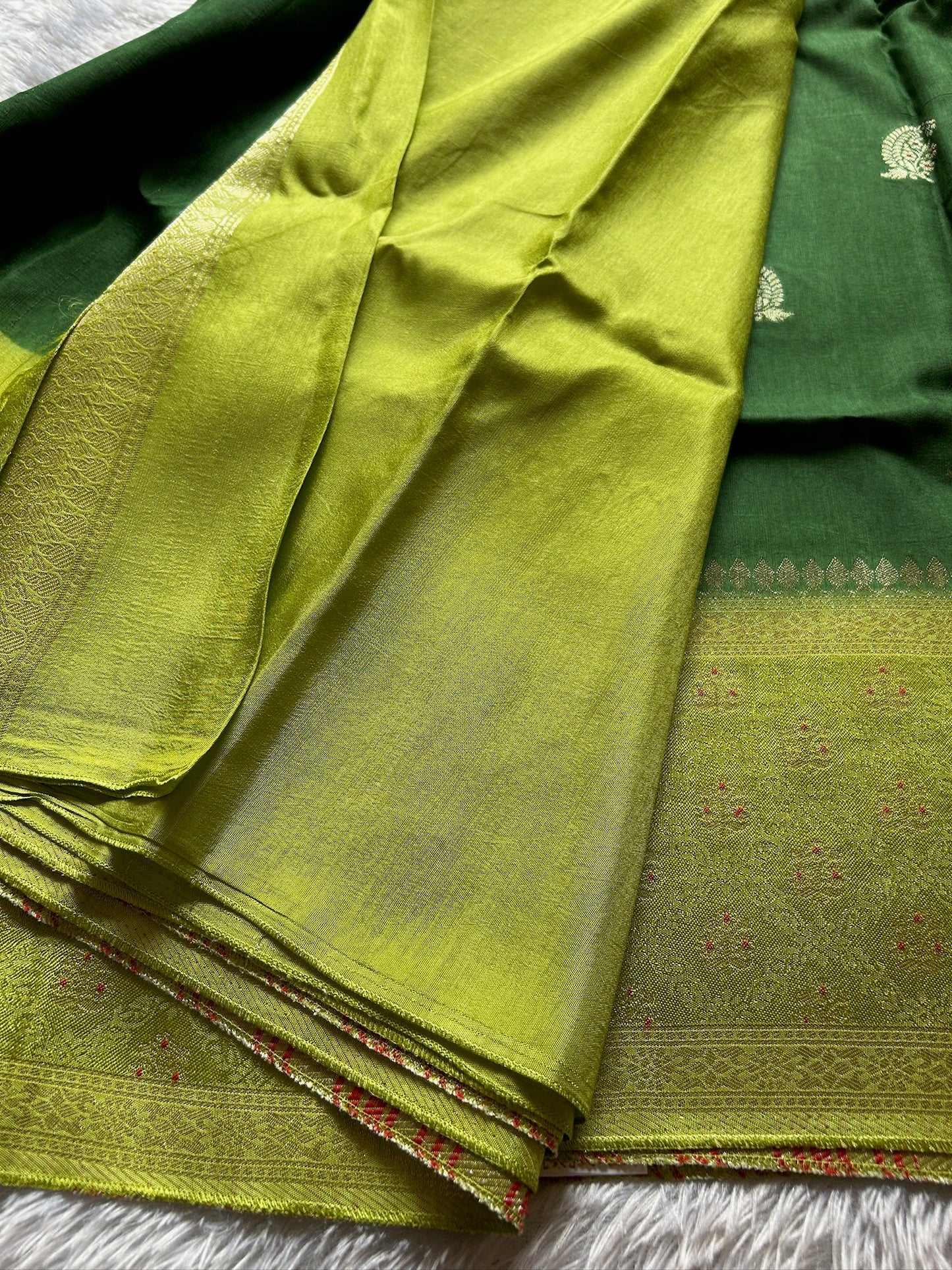 Soft Tussar (2D) : Bottle green-olive green