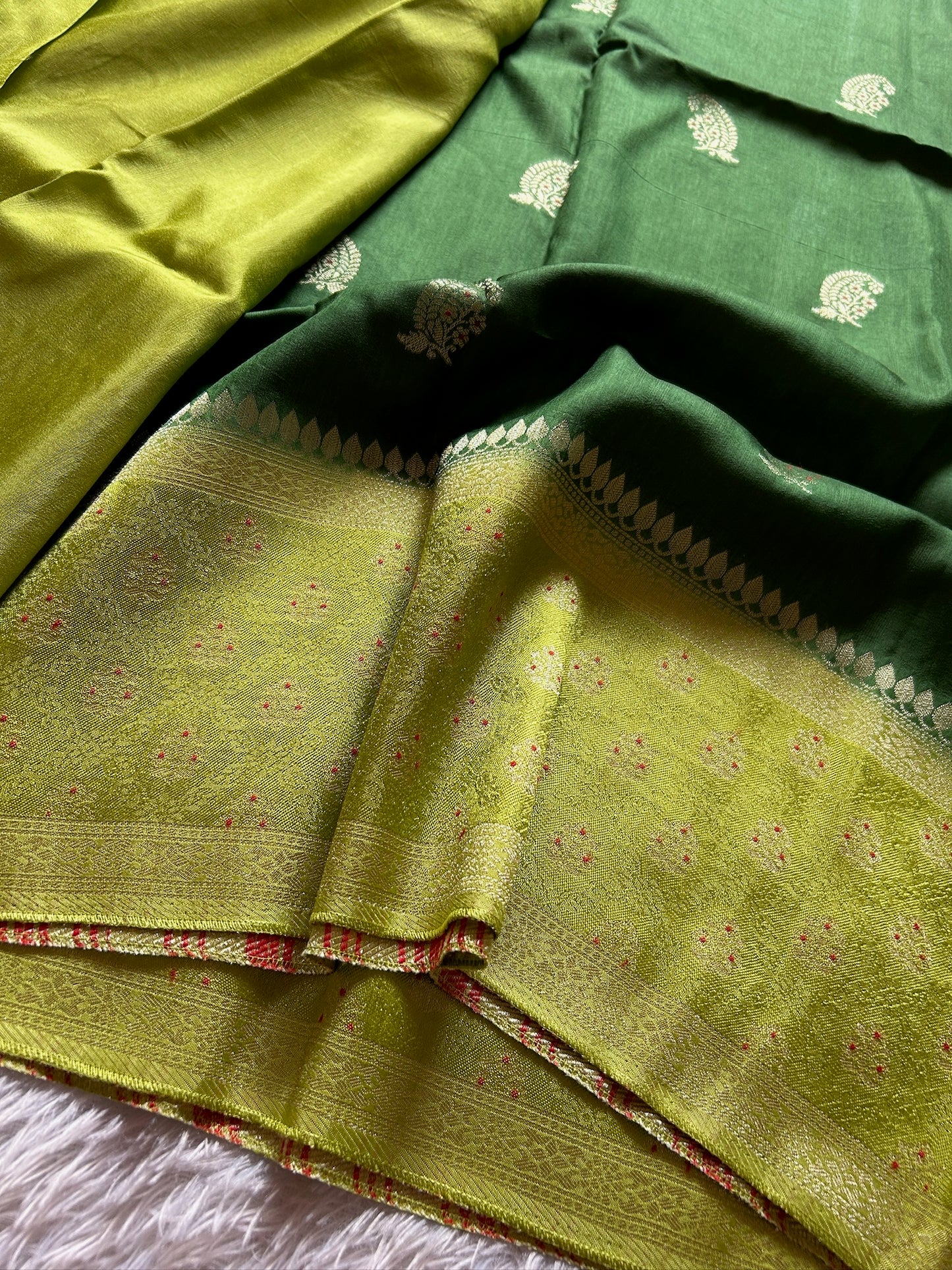 Soft Tussar (2D) : Bottle green-olive green