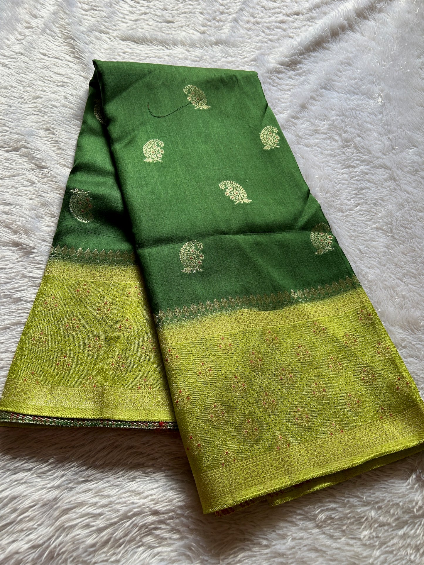 Soft Tussar (2D) : Bottle green-olive green