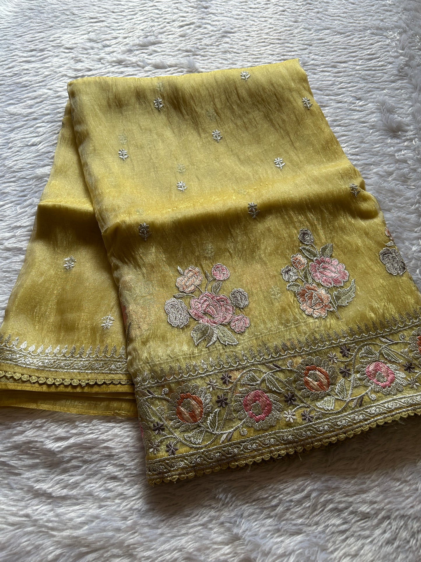 Semi tissue organza-Embroidered- Lemon yellow