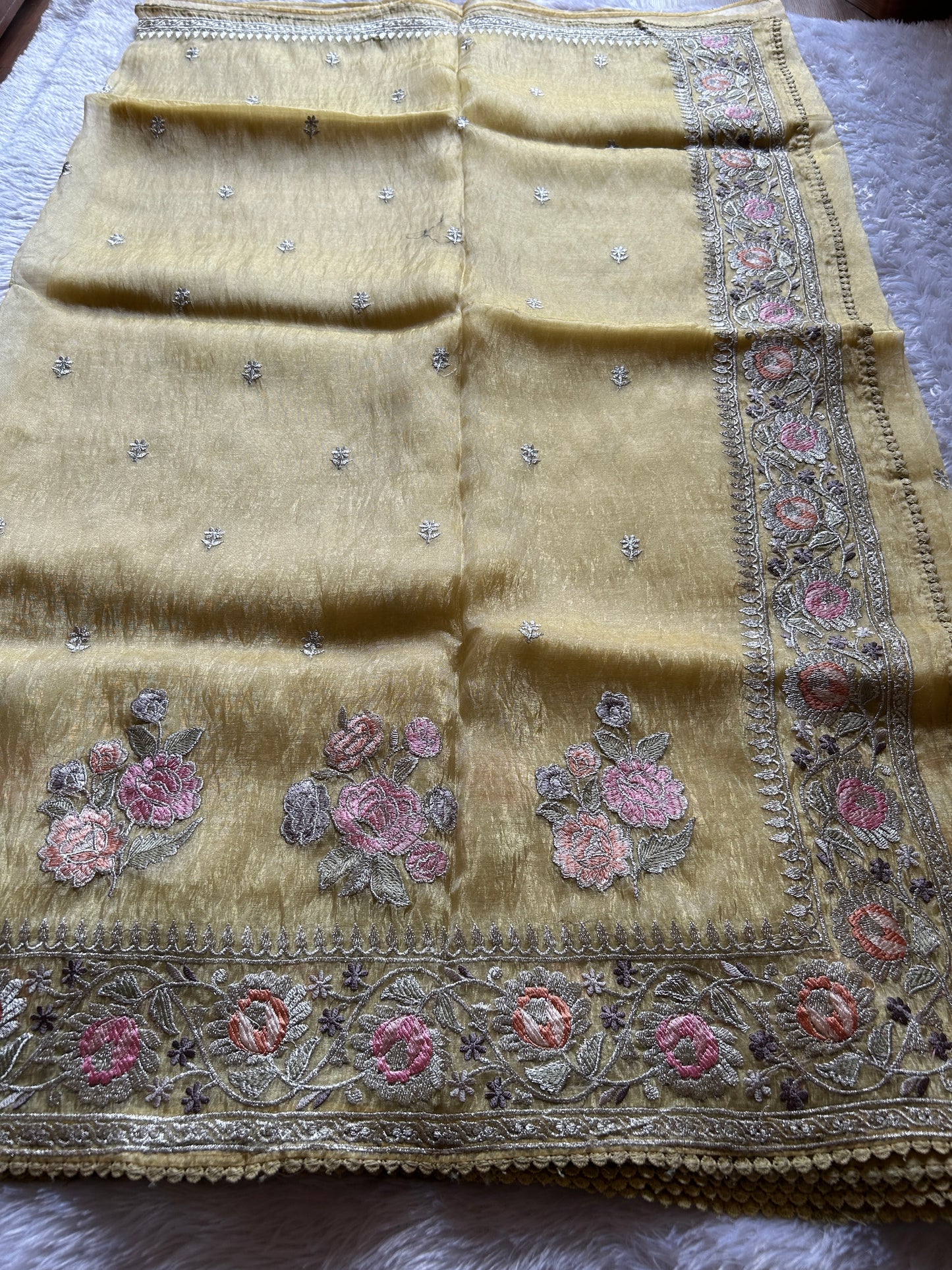 Semi tissue organza-Embroidered- Lemon yellow