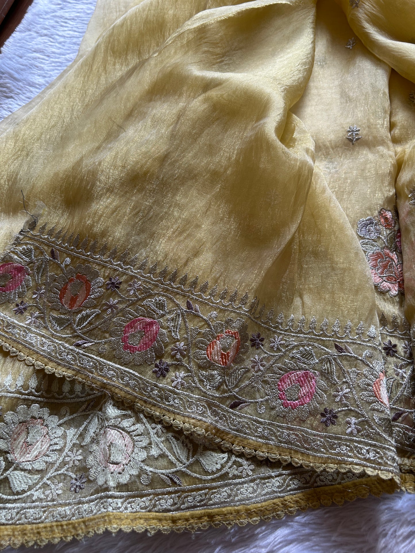 Semi tissue organza-Embroidered- Lemon yellow