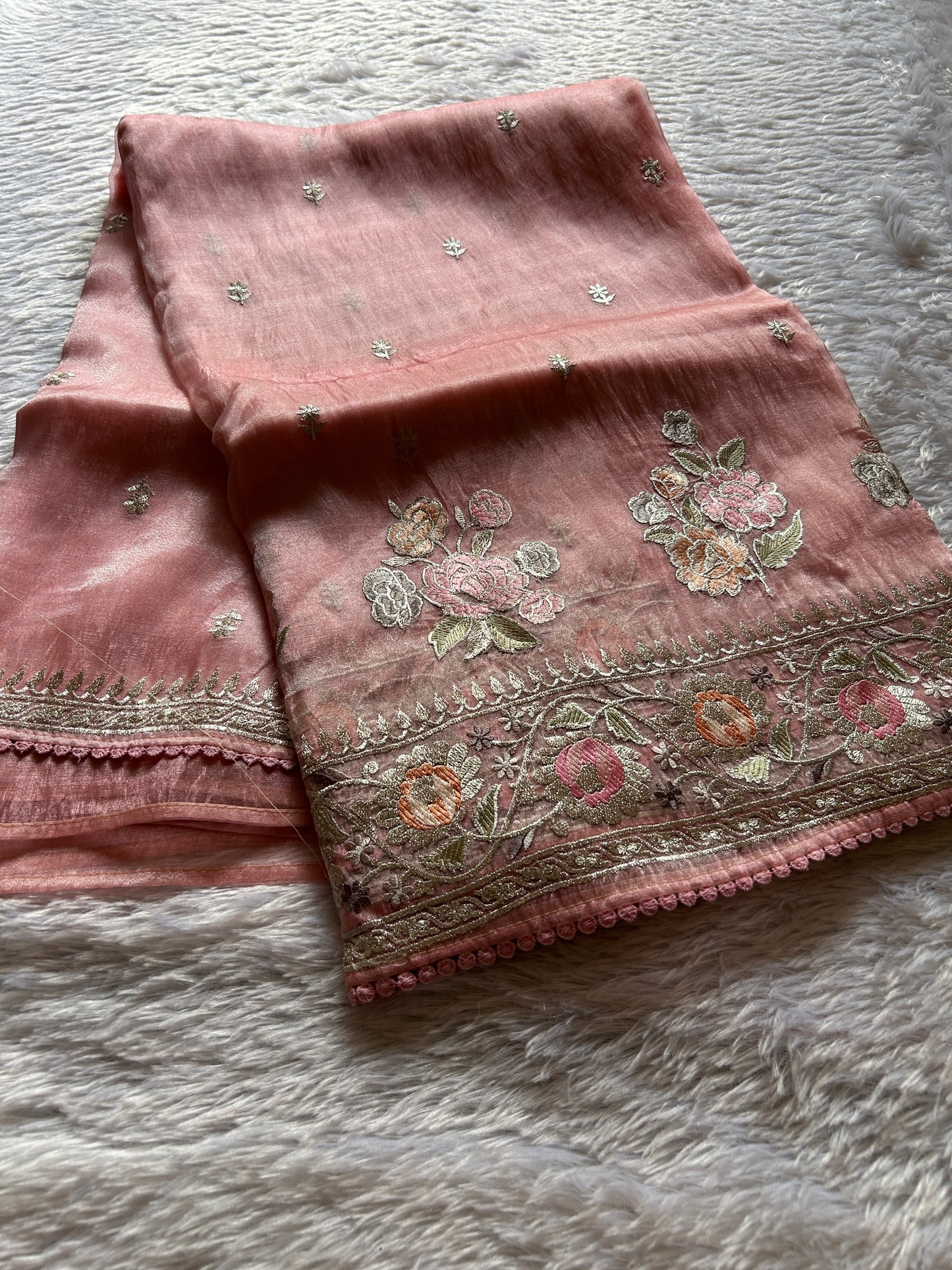 Semi tissue organza-Embroidered-peach