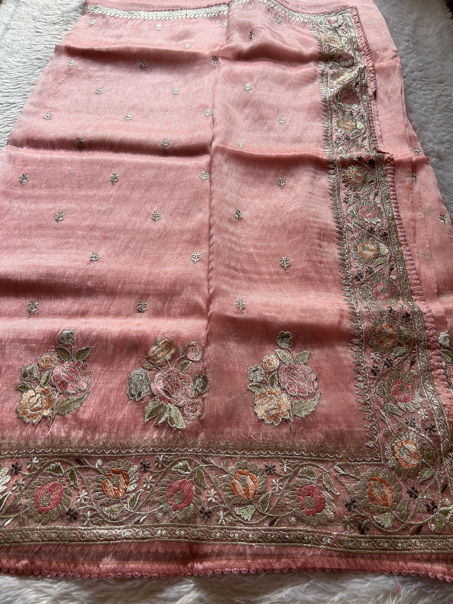 Semi tissue organza-Embroidered-peach