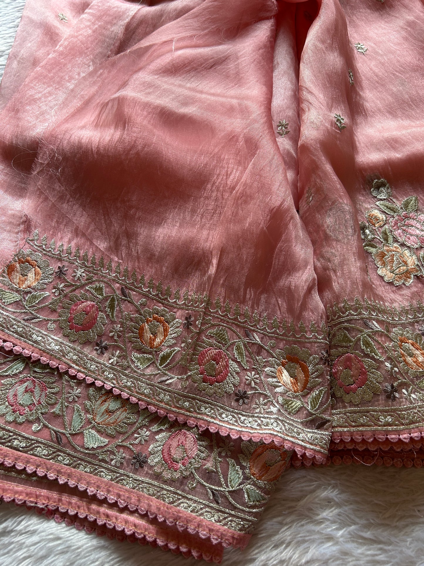 Semi tissue organza-Embroidered-peach