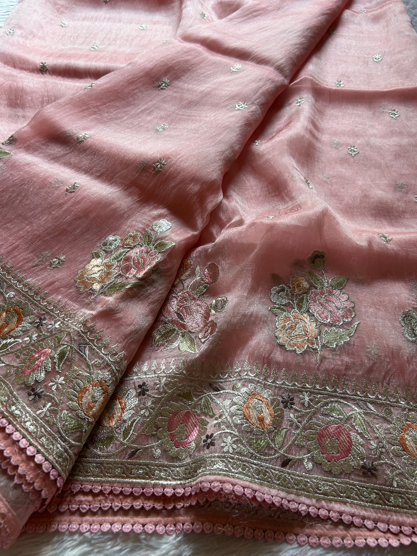 Semi tissue organza-Embroidered-peach