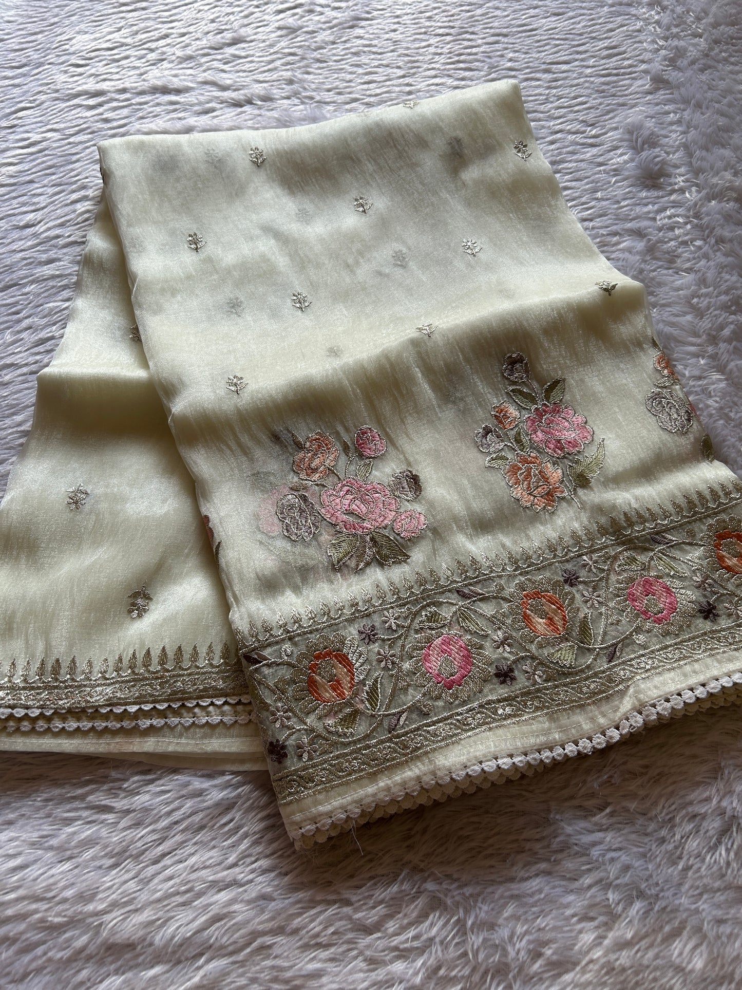 Semi tissue organza-Embroidered- Off white