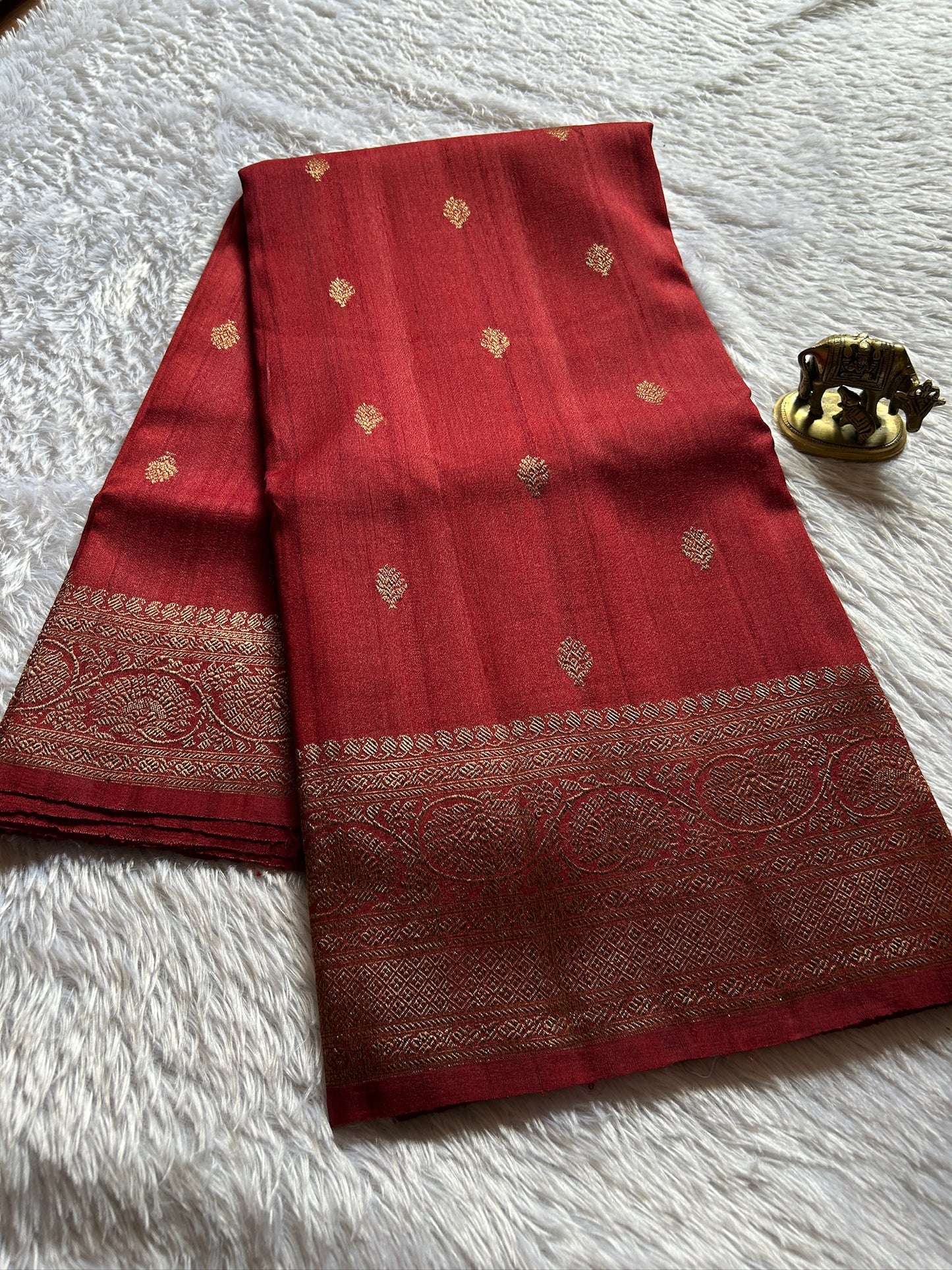Banarasi Raw Tussar : Solid Watermelon red