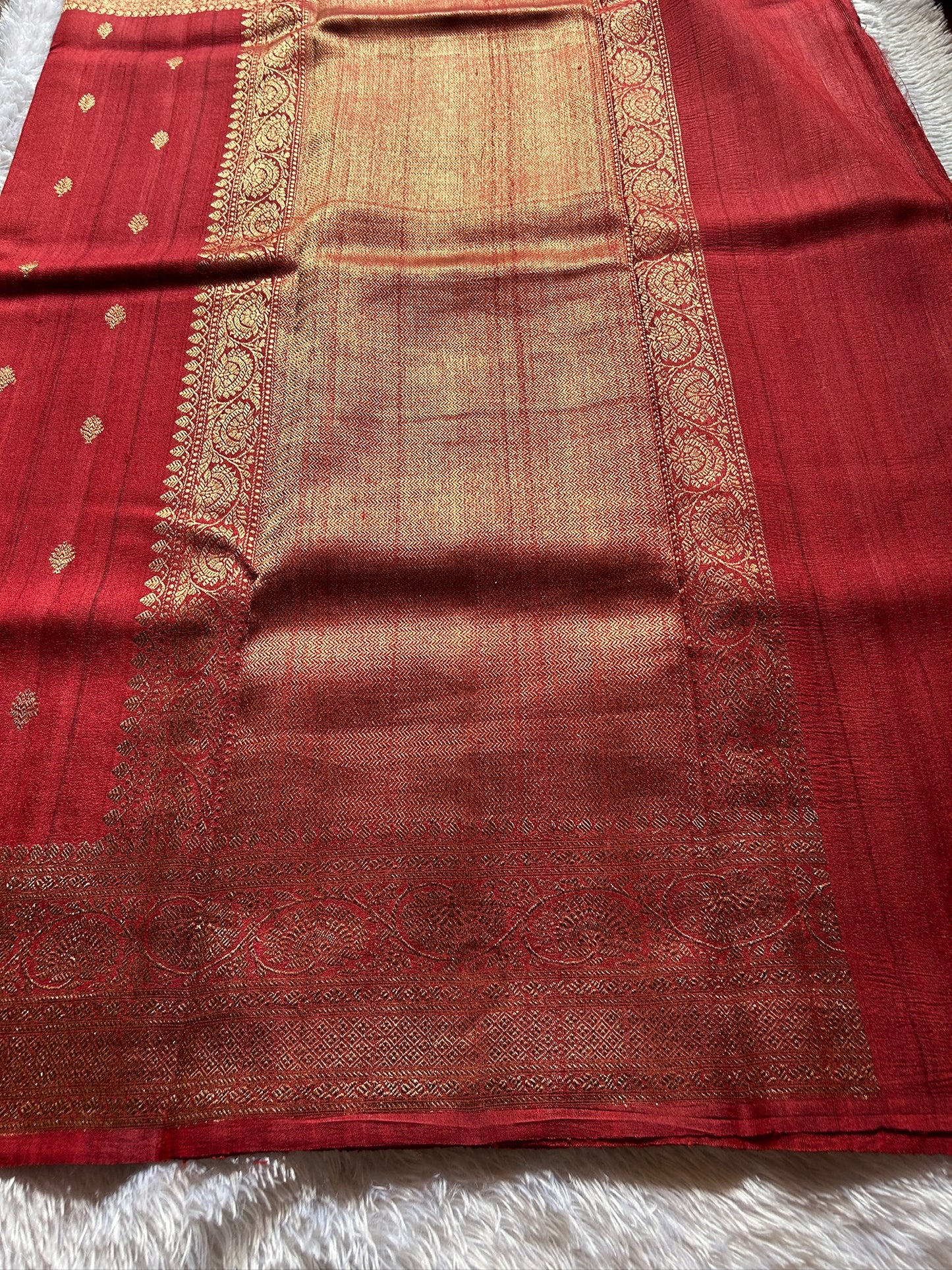Banarasi Raw Tussar : Solid Watermelon red