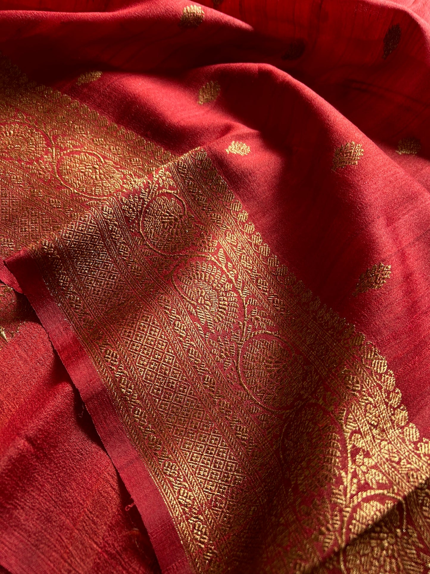 Banarasi Raw Tussar : Solid Watermelon red