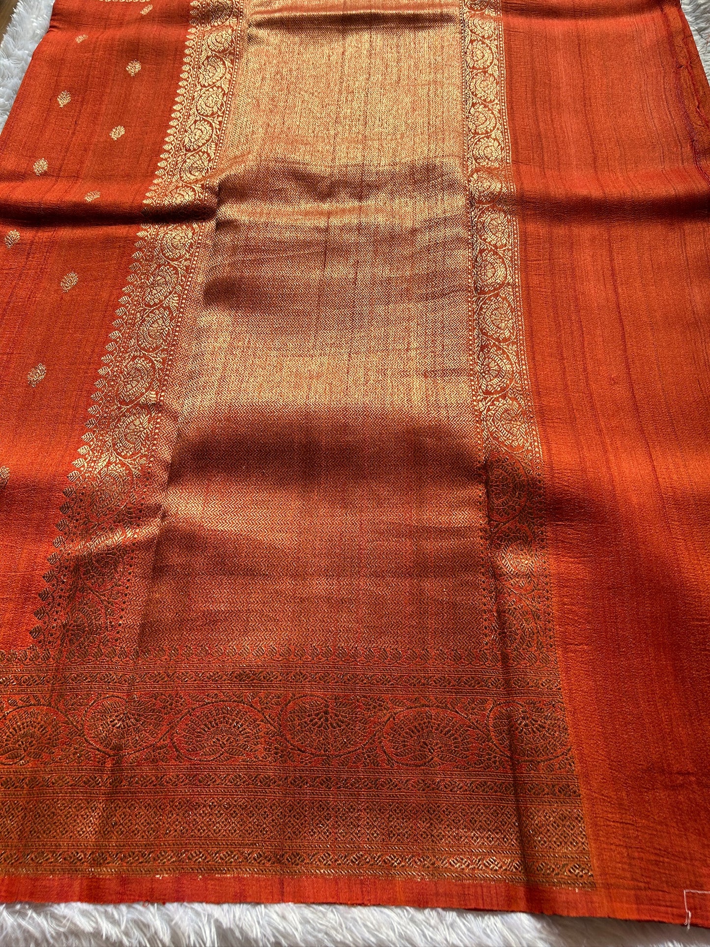 Banarasi Raw Tussar : Solid Rust orange