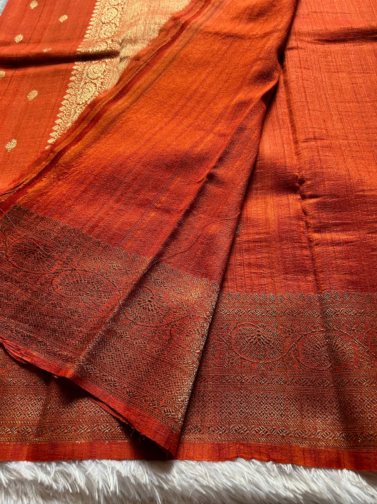 Banarasi Raw Tussar : Solid Rust orange