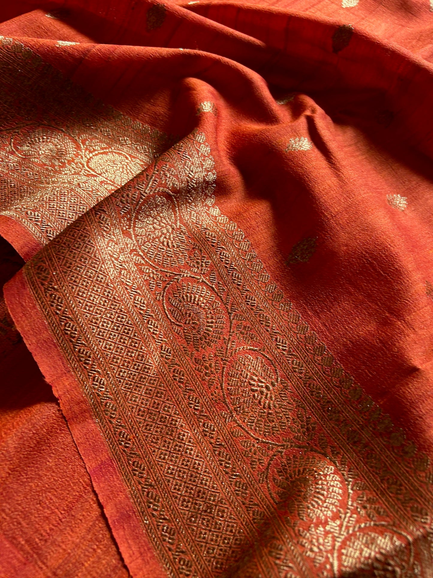 Banarasi Raw Tussar : Solid Rust orange