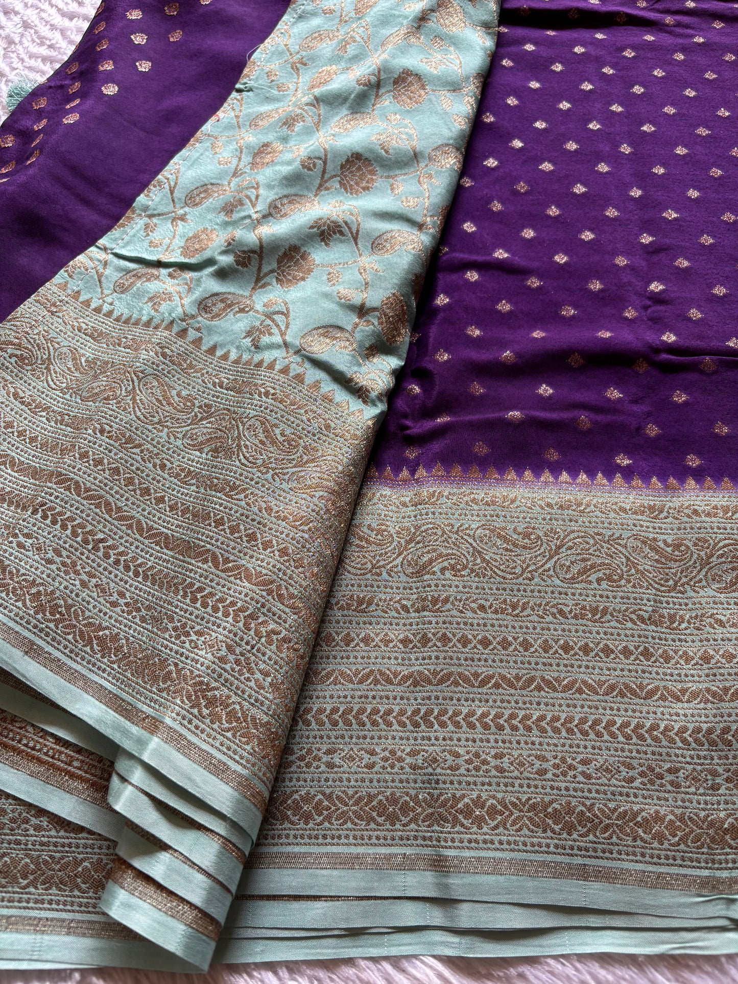 Soft Crepe Banarasi (2D) : Violet-powder blue