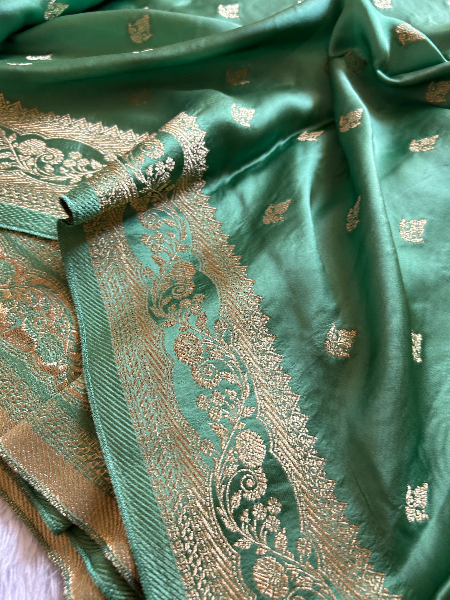 Soft Satin Mashru : Dark mint green