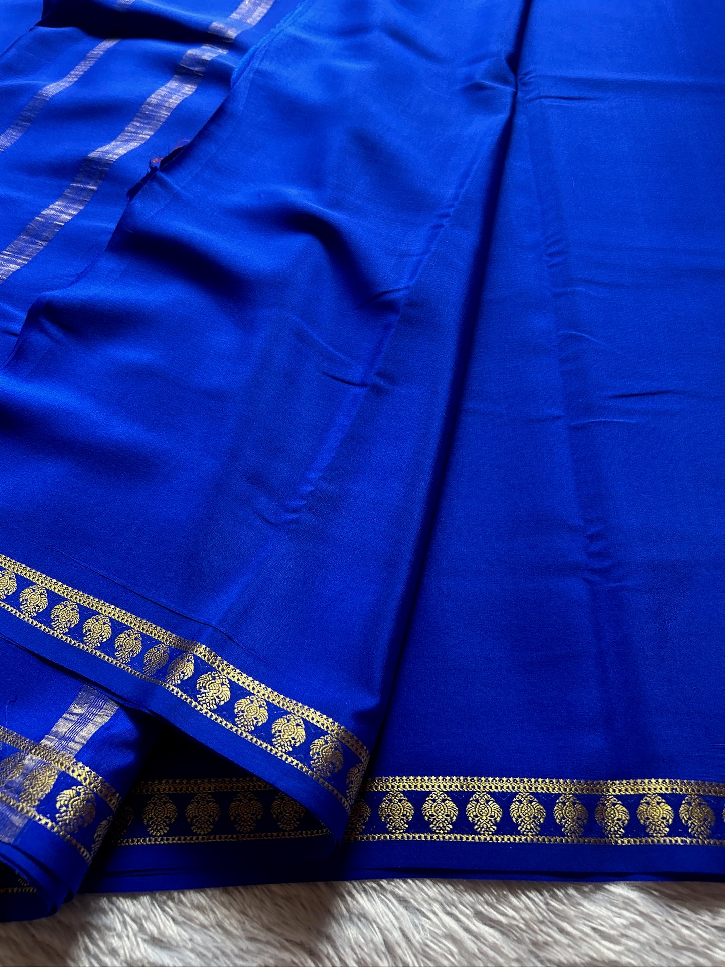 Pure CSS Zari Mysore crepe silk : Royal blue
