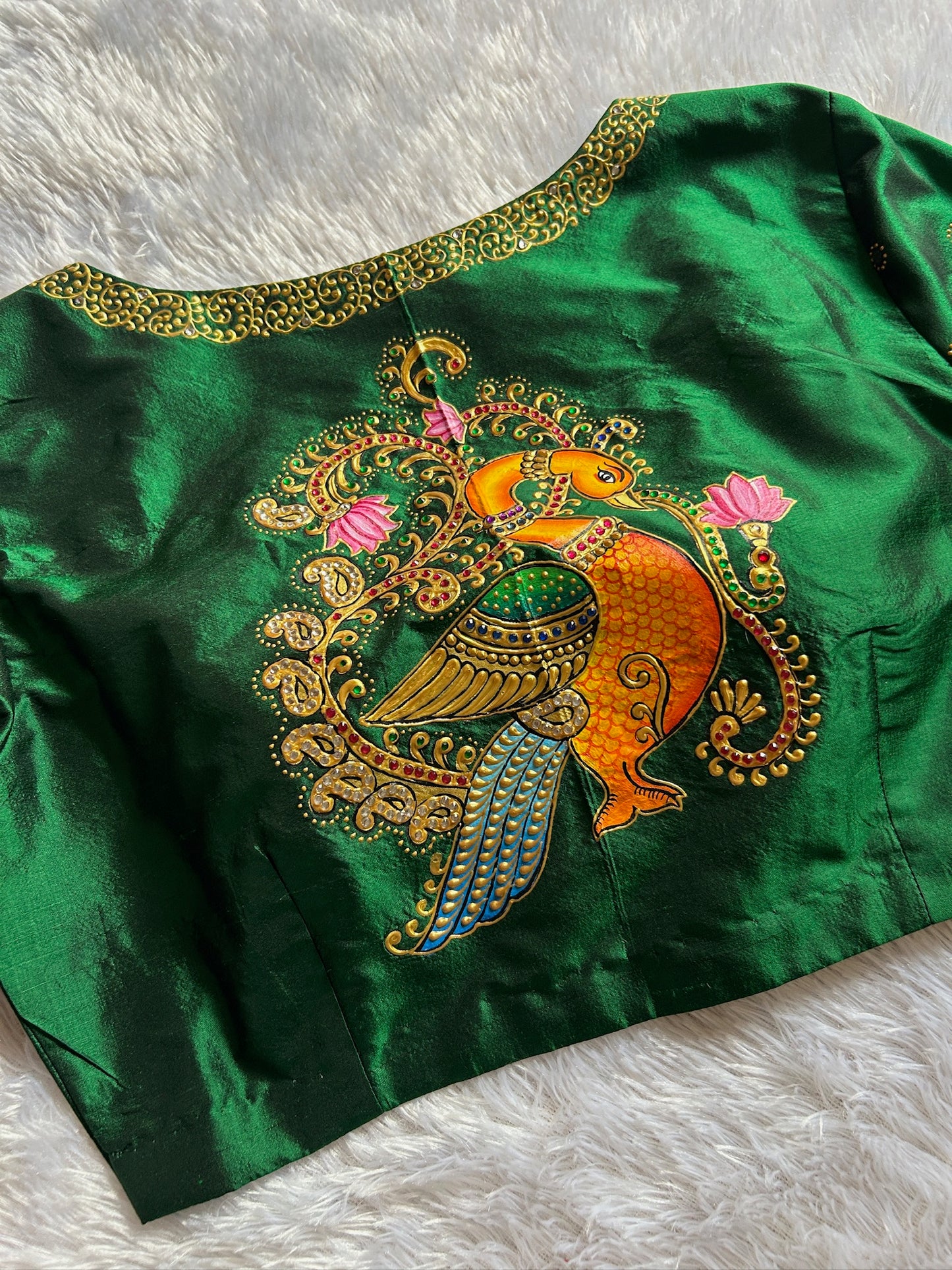 Dark Green Hand Painted Blouse