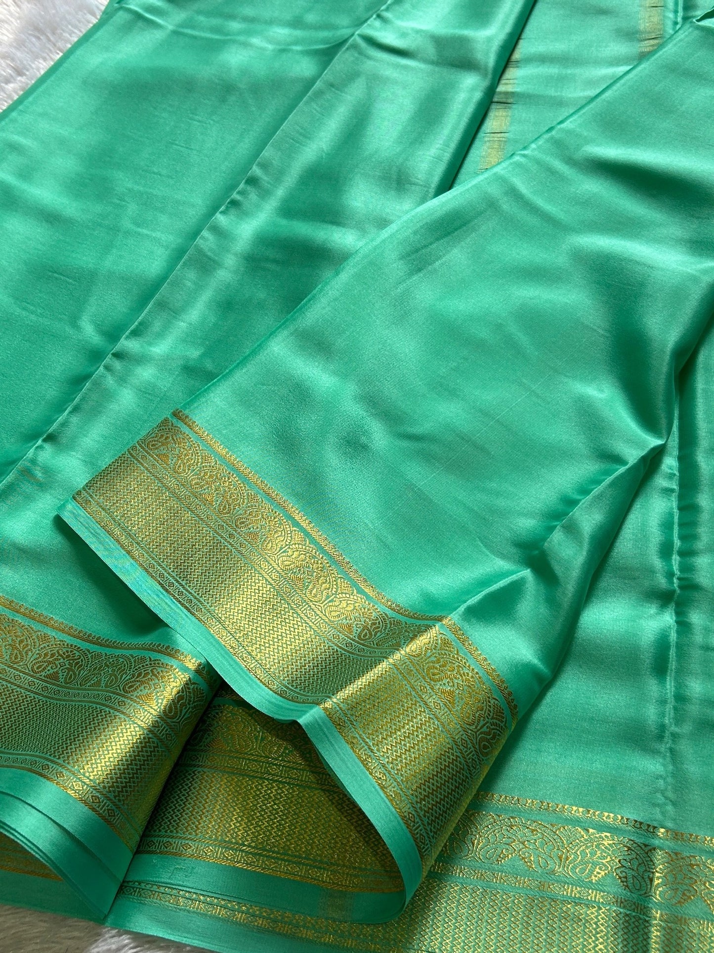 Sea green pure Mysore crepe silk