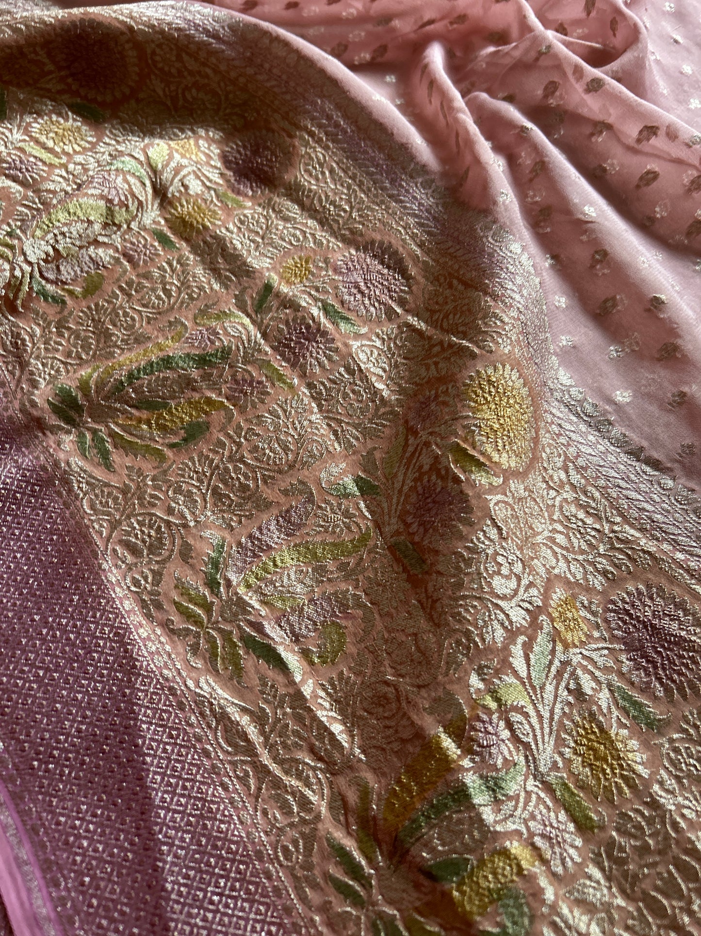 Pure Chiffon Georgette (2D) : Pastel pink-rose pink