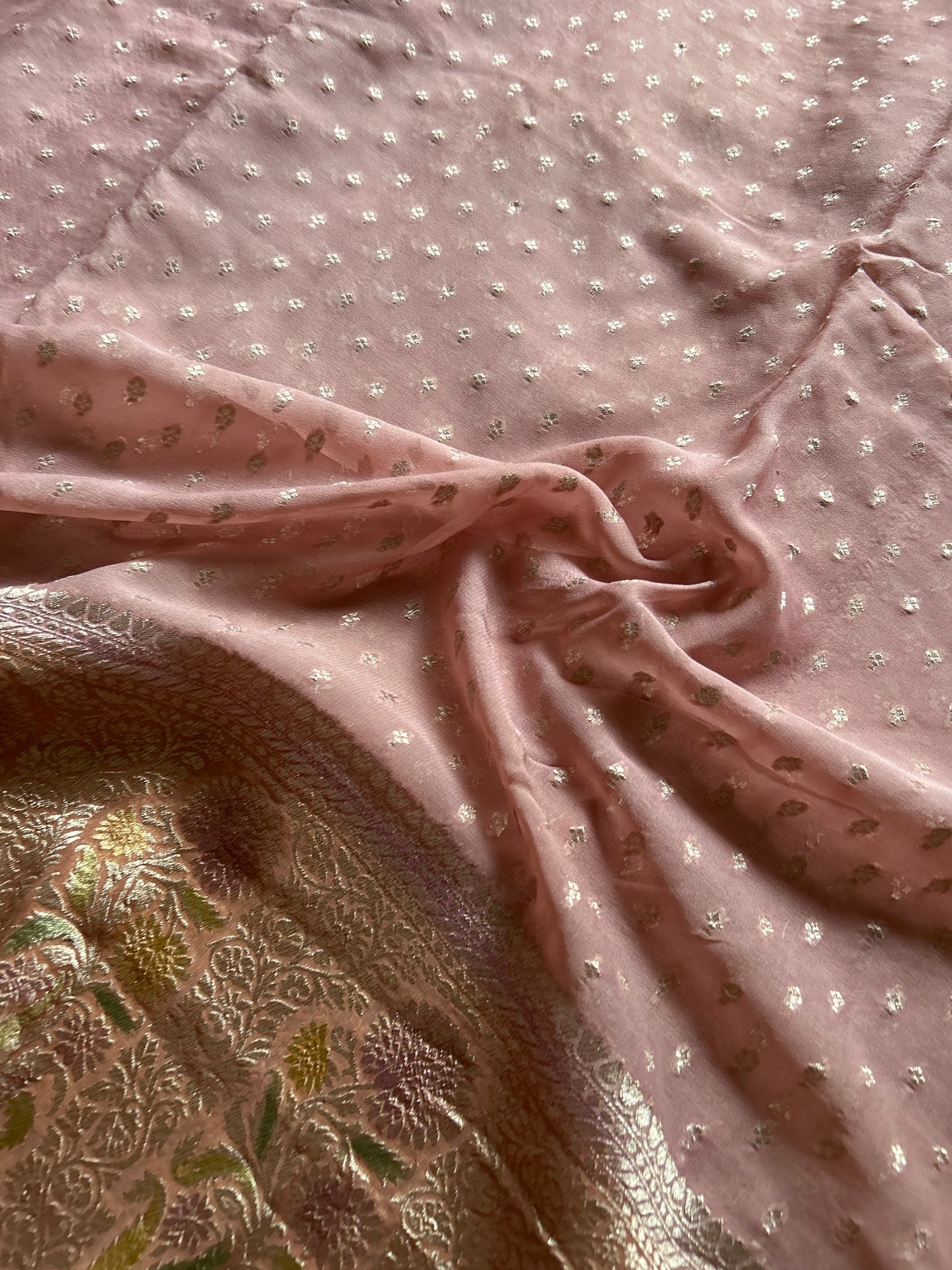 Pure Chiffon Georgette (2D) : Pastel pink-rose pink