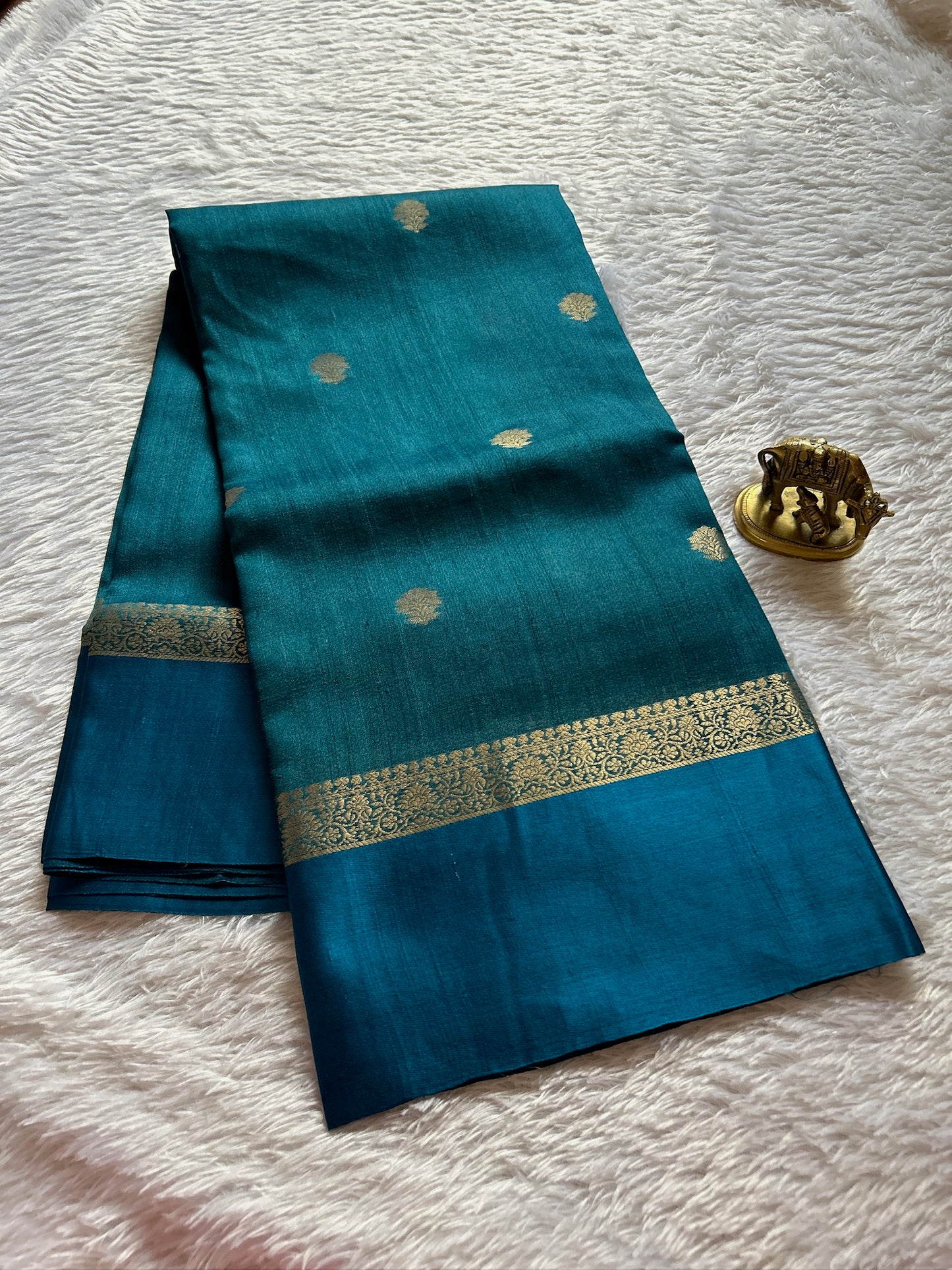 Pure Raw Tussar Georgette : Solid Electric blue