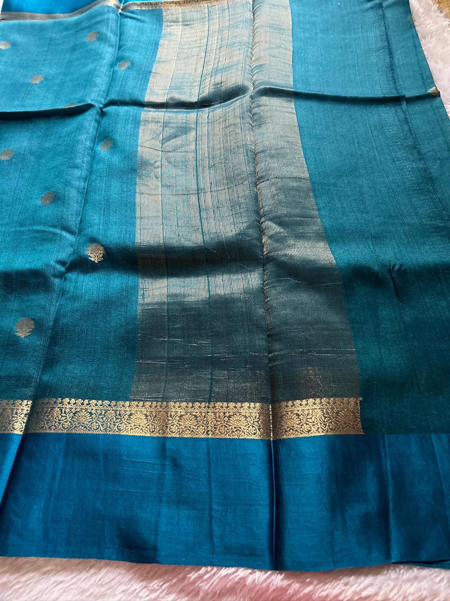 Pure Raw Tussar Georgette : Solid Electric blue