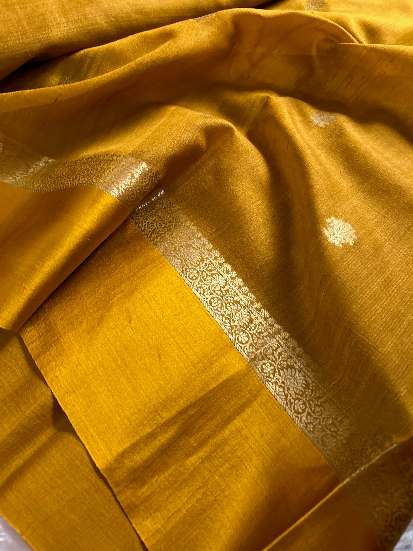 Pure Raw Tussar Georgette : Solid Mustard yellow