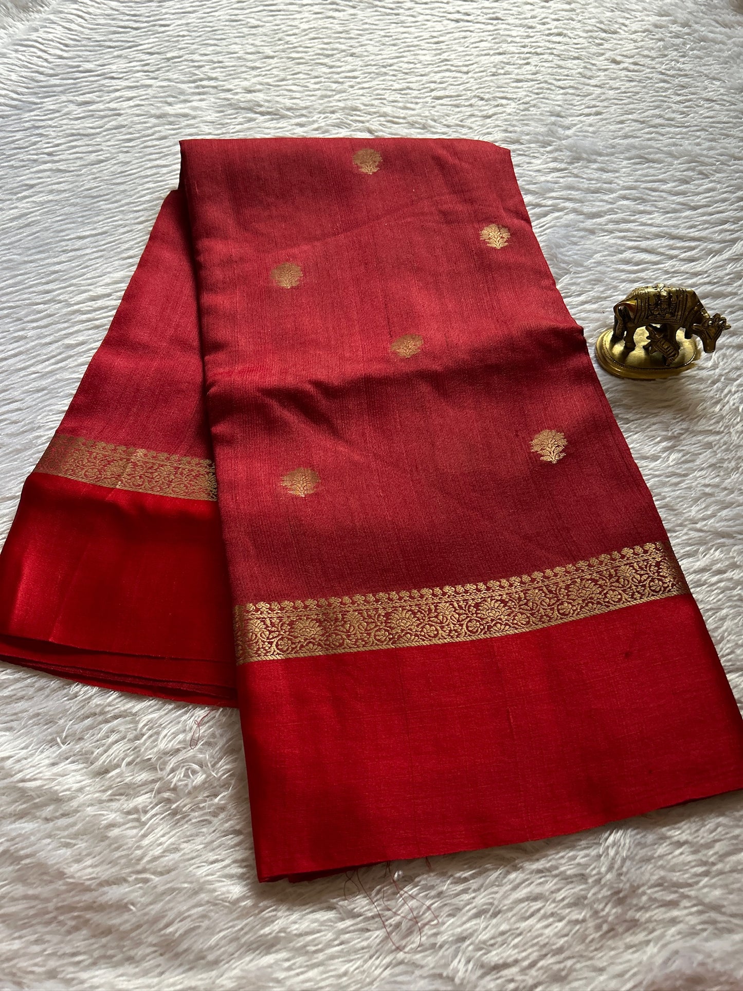 Pure Raw Tussar Georgette : Solid Brick red