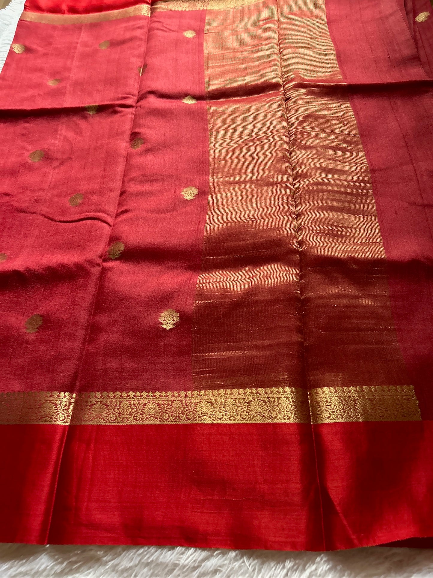 Pure Raw Tussar Georgette : Solid Brick red