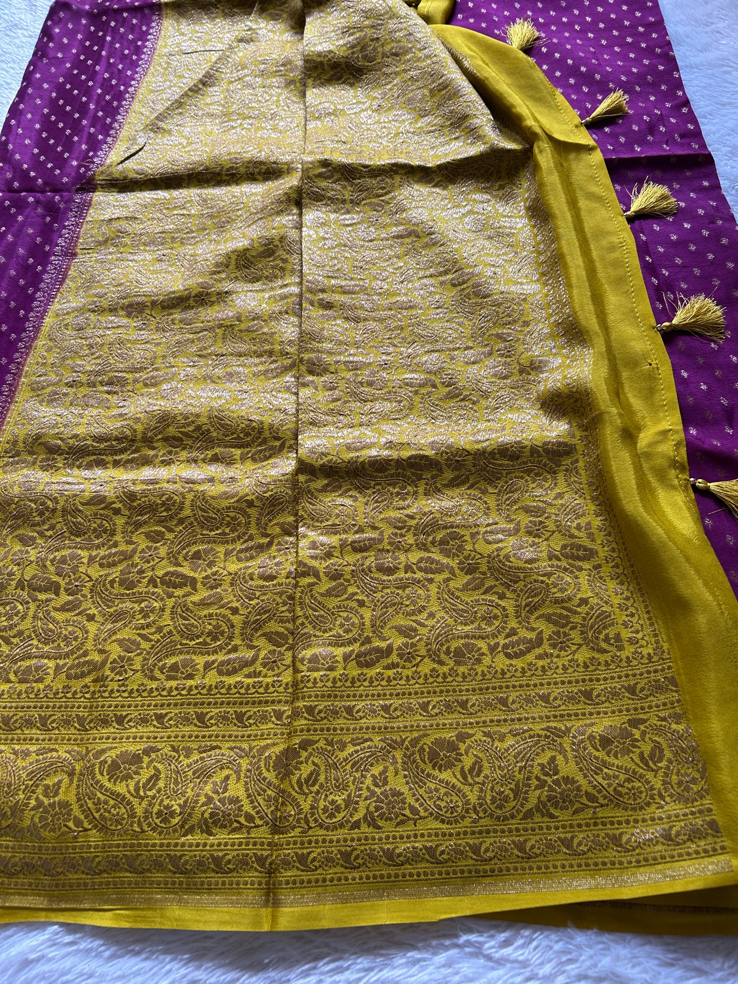Soft Crepe Banarasi (2D) : Wine-Yellow