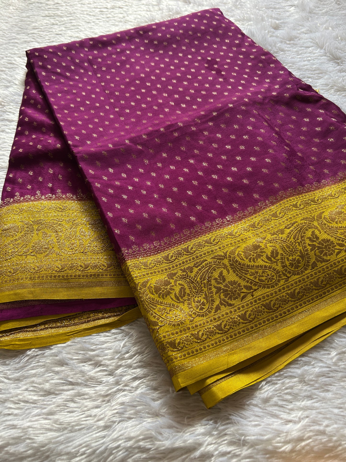 Soft Crepe Banarasi (2D) : Wine-Yellow