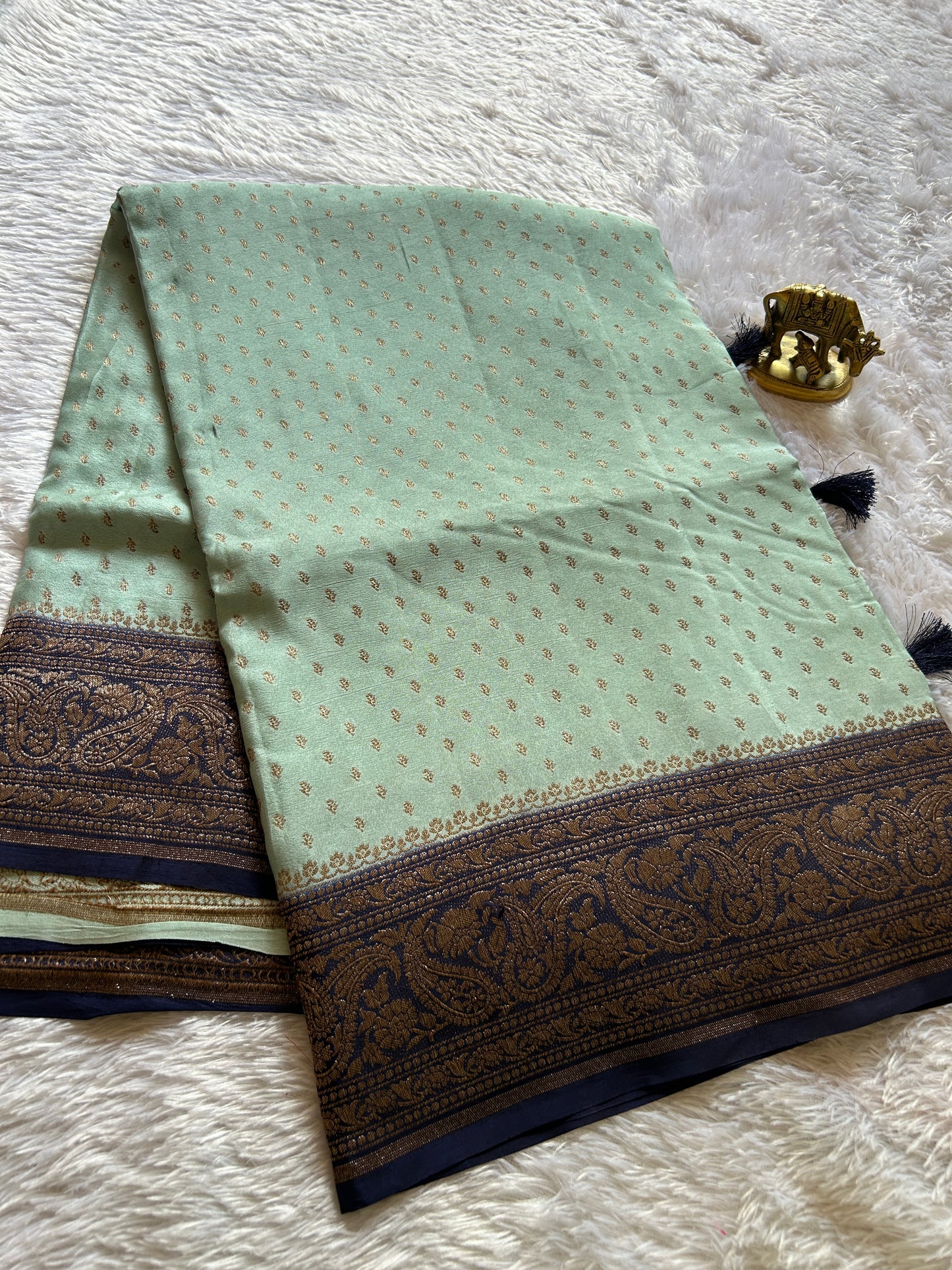 Soft Crepe Banarasi (2D) : Sea green-black