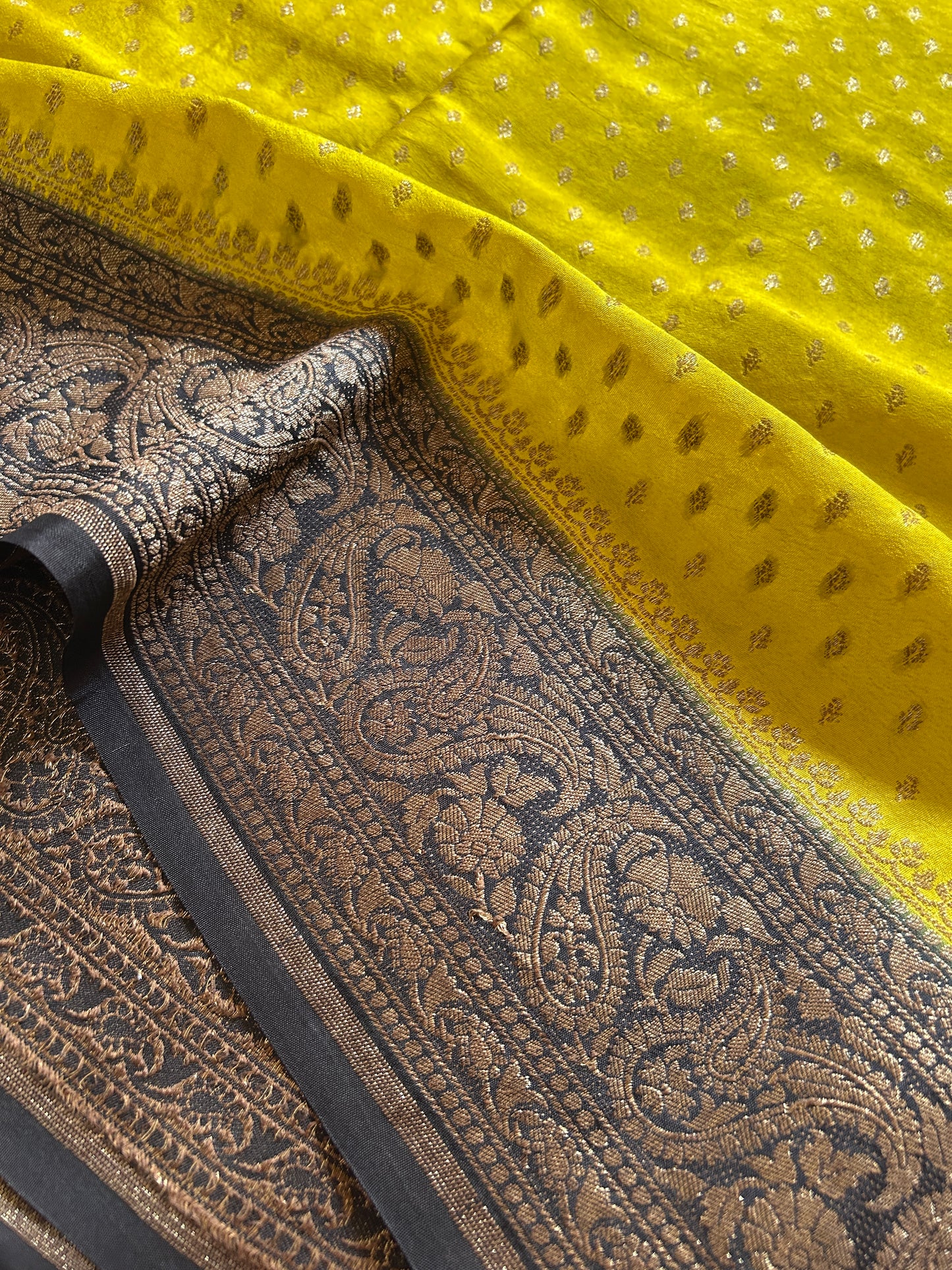 Soft Crepe Banarasi (2D) : Yellow-black