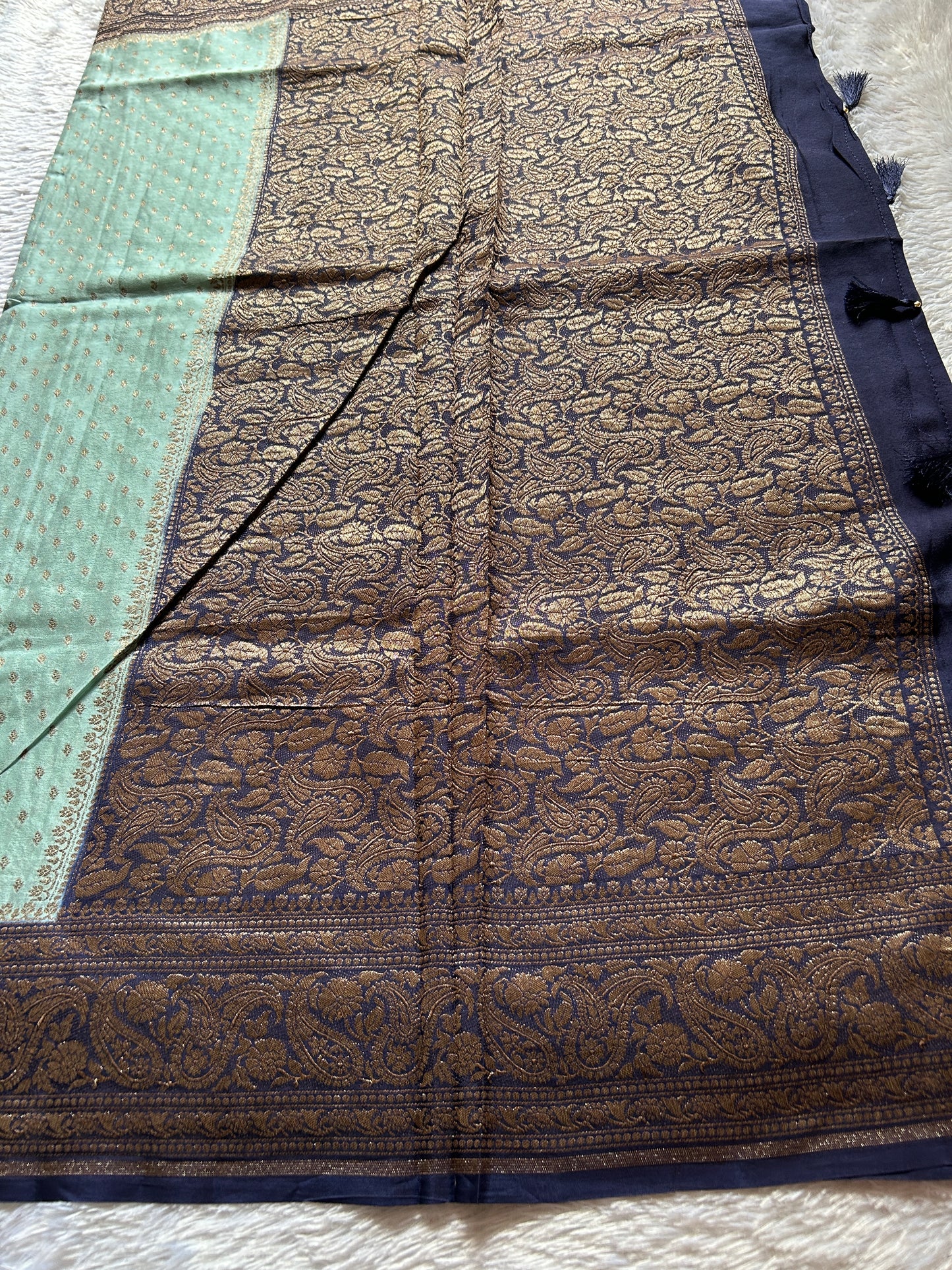 Soft Crepe Banarasi (2D) : Sea green-black