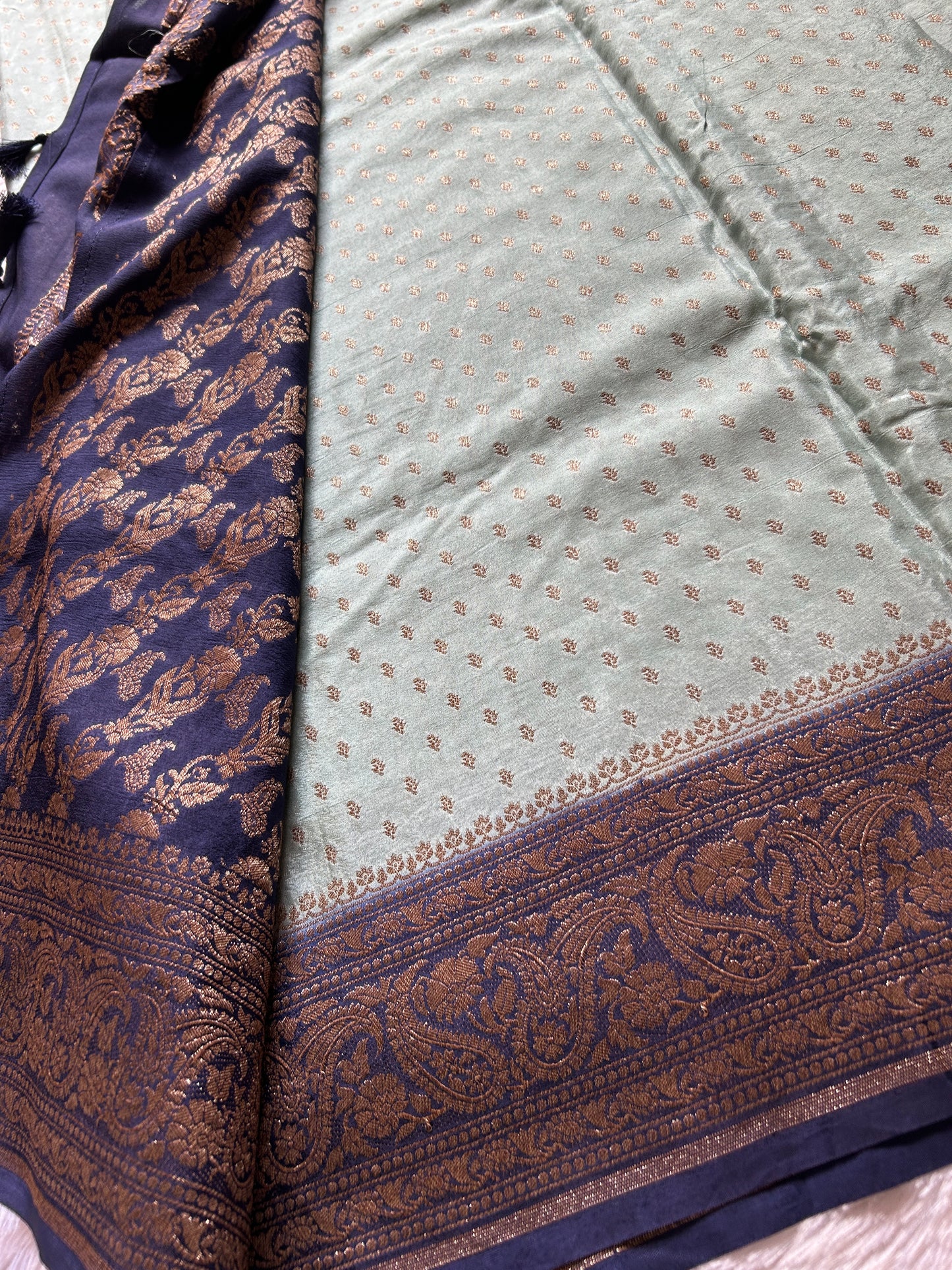Soft Crepe Banarasi (2D) : Sea green-black