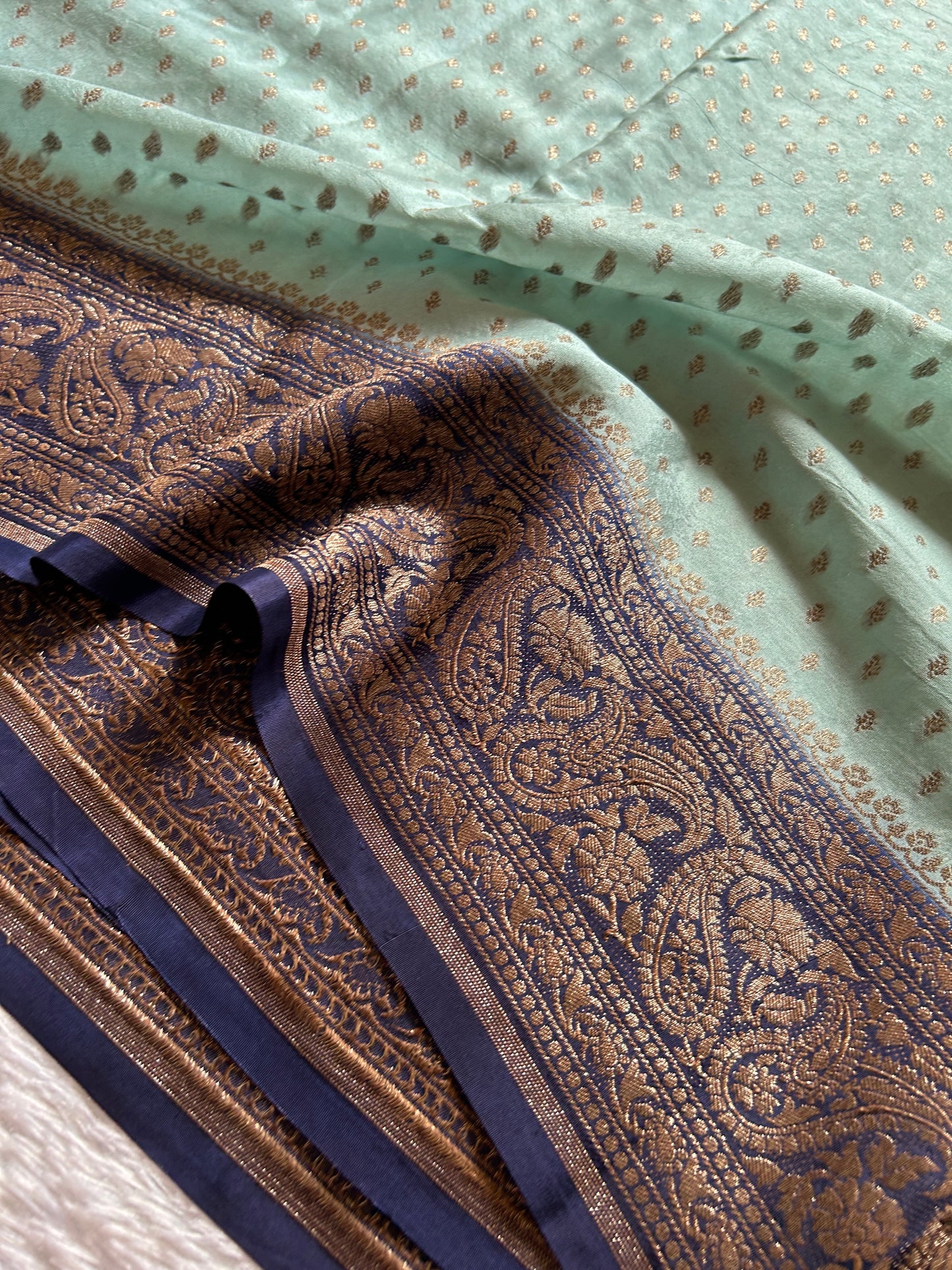 Soft Crepe Banarasi (2D) : Sea green-black