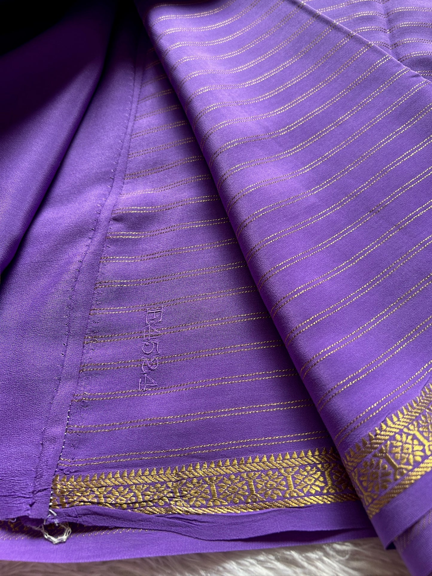 Pure CSG Zari crepe silk : Solid Lavender