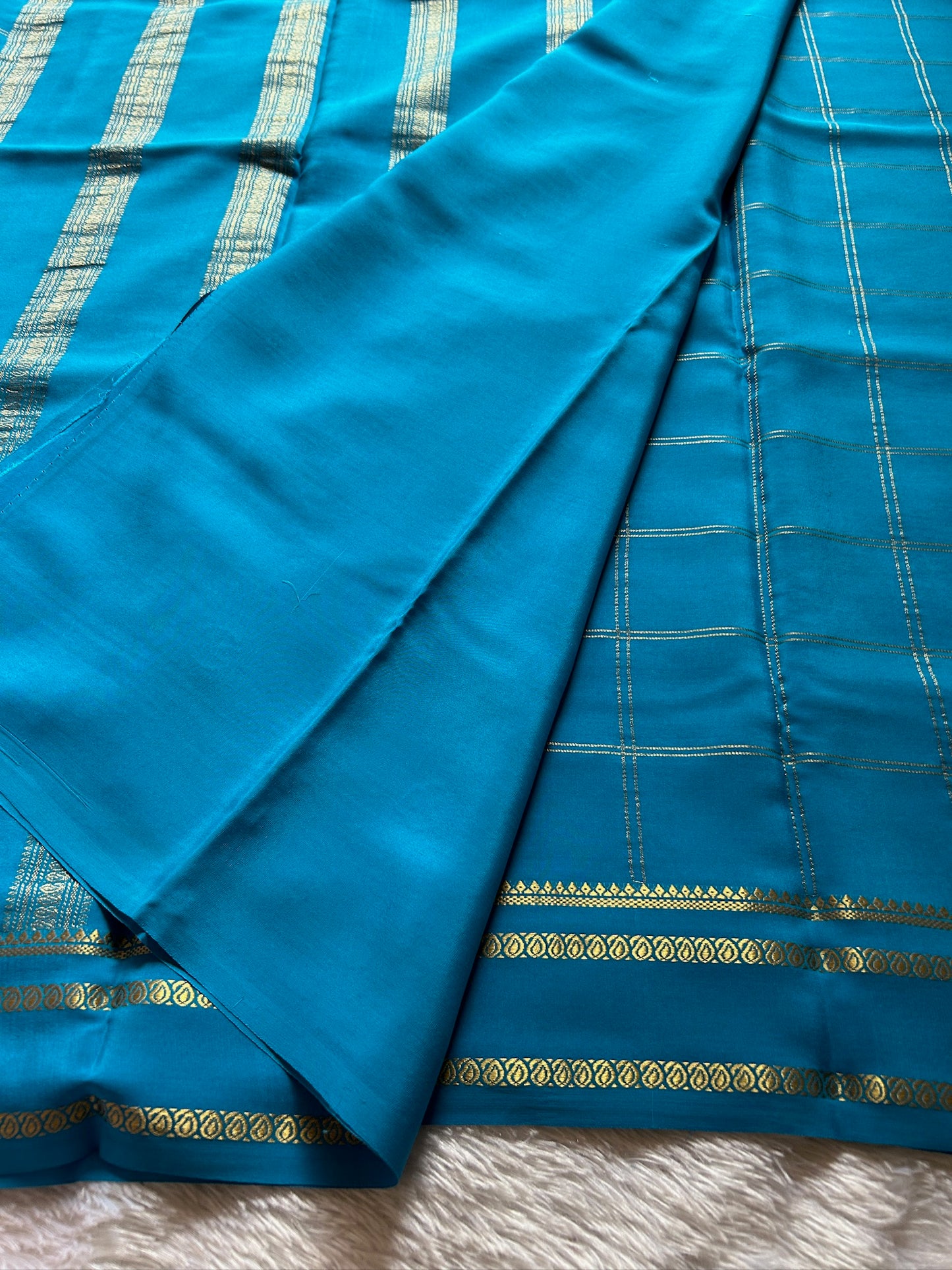 Pure CSG Zari crepe silk : Solid Ananda blue