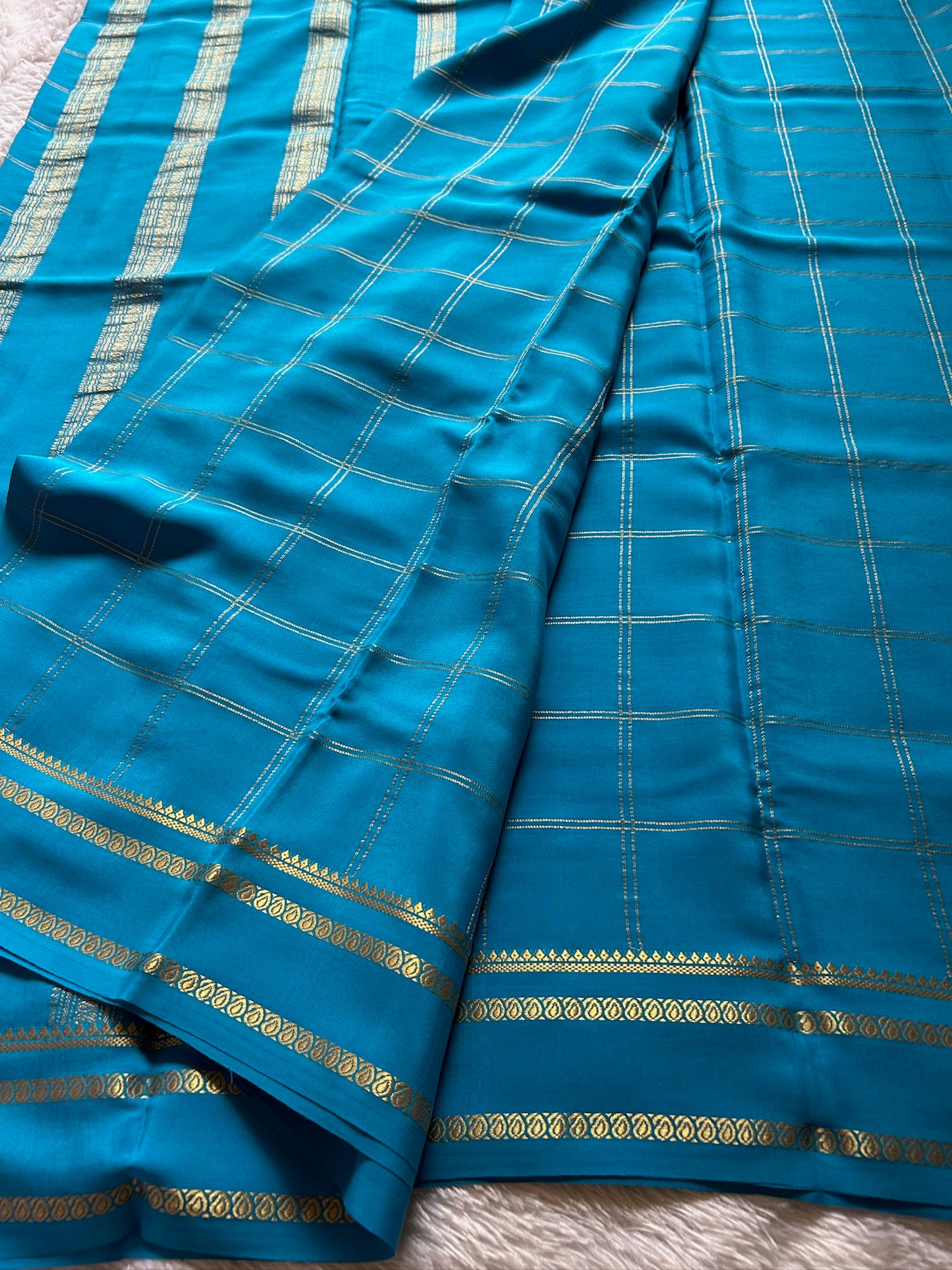 Pure CSG Zari crepe silk : Solid Ananda blue