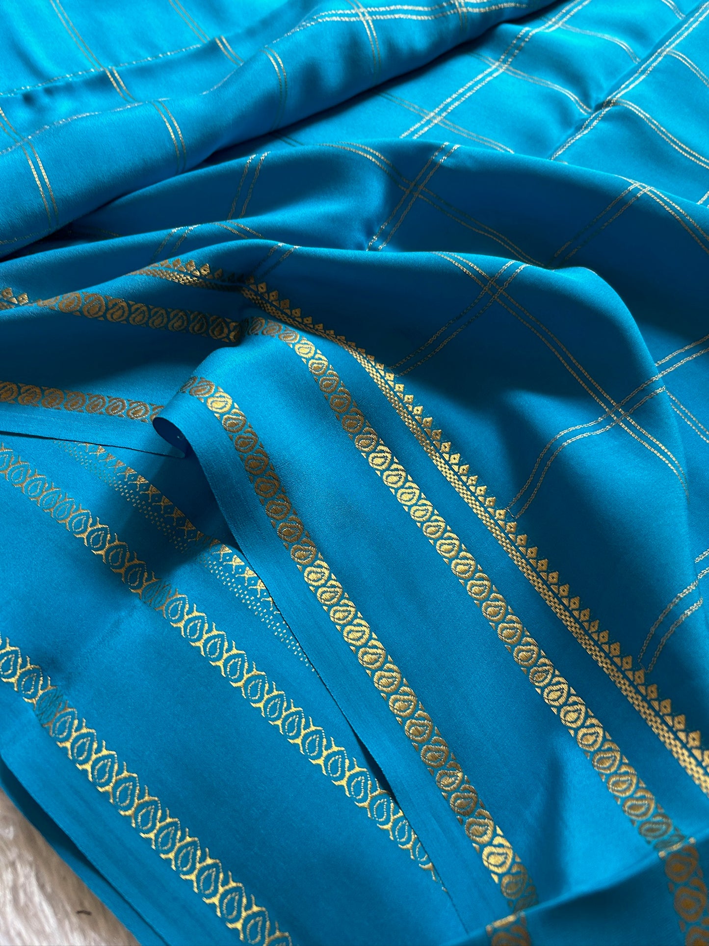 Pure CSG Zari crepe silk : Solid Ananda blue