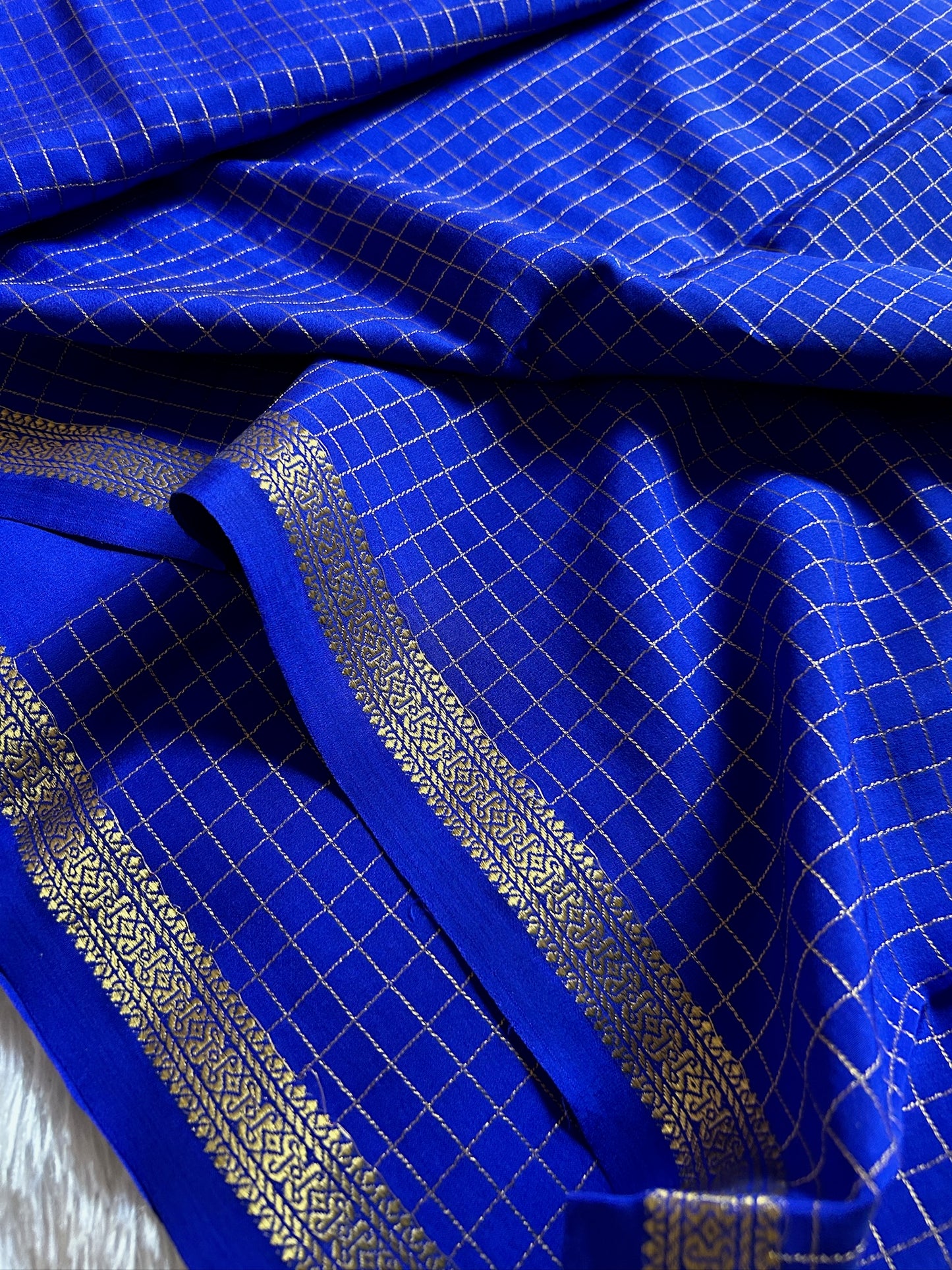 Pure CSG Zari crepe silk : Solid Royal blue