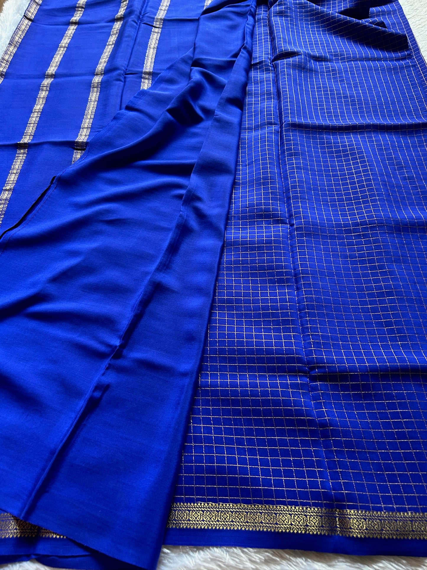 Pure CSG Zari crepe silk : Solid Royal blue