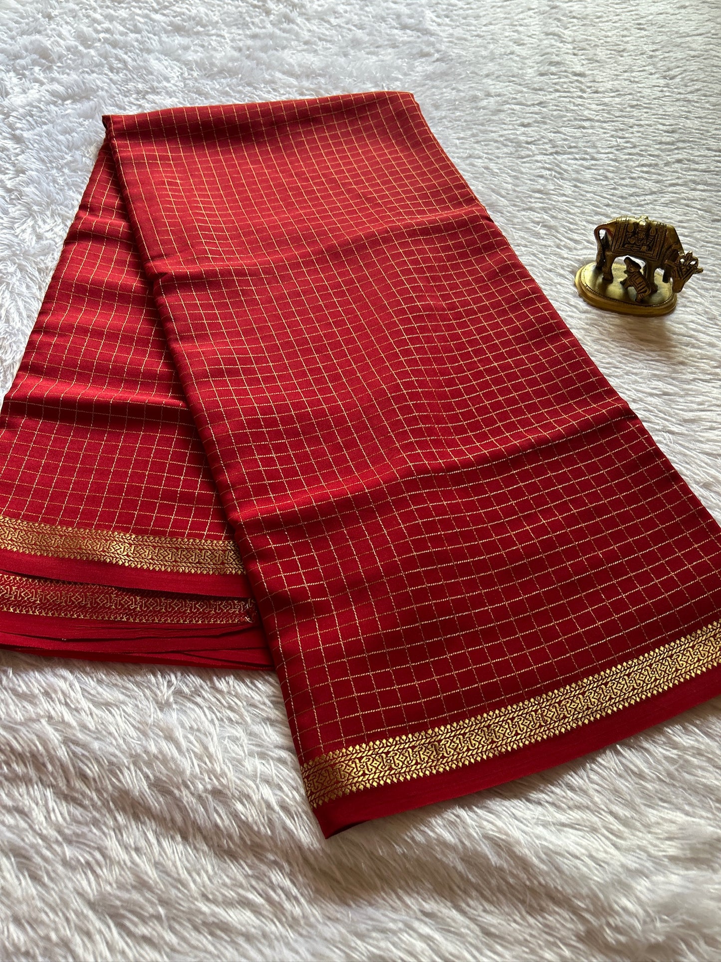 Pure CSG Zari crepe silk : Solid Red