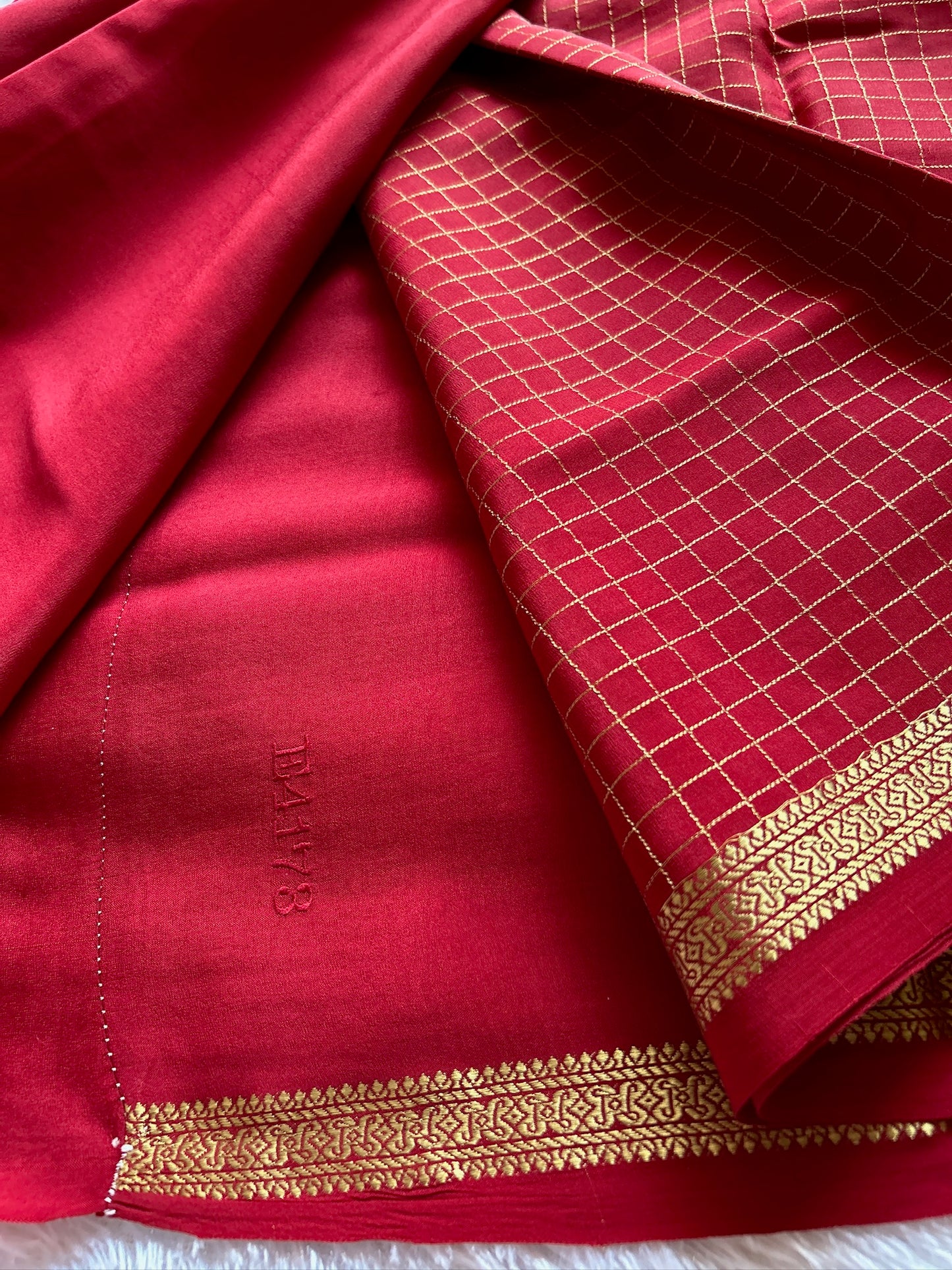 Pure CSG Zari crepe silk : Solid Red