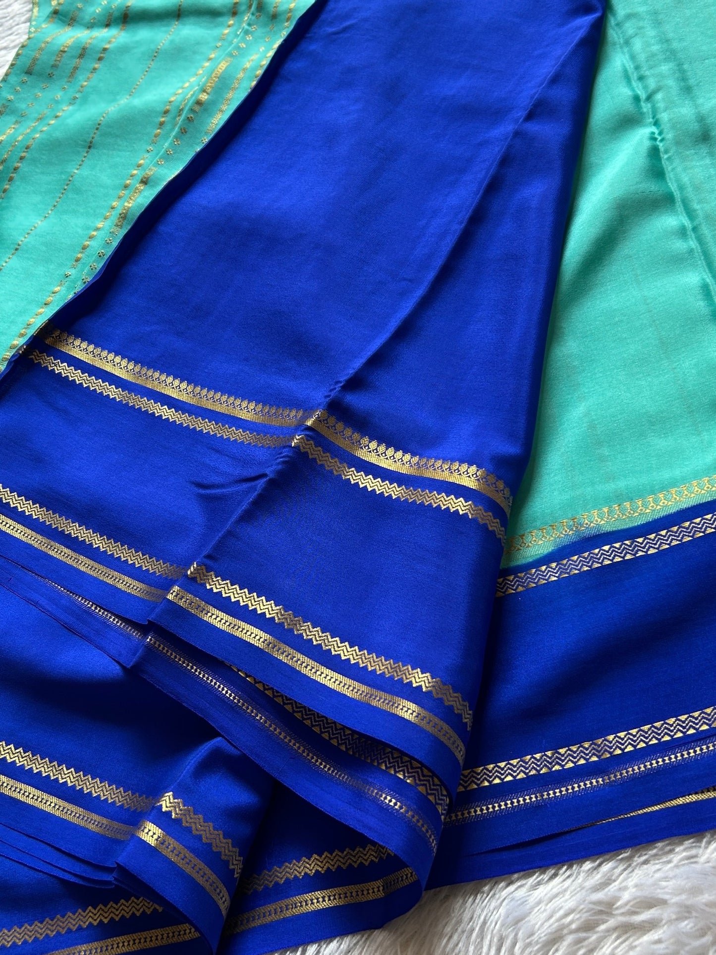 Turquoise-royal blue pure Mysore crepe silk