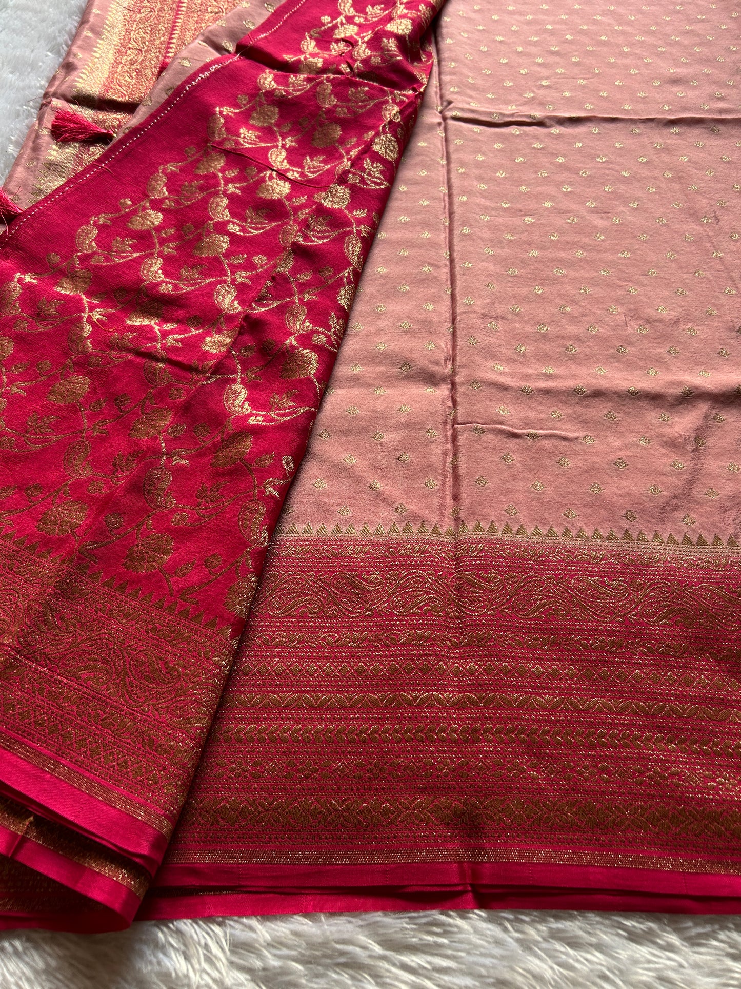 Soft Crepe Banarasi (2D) : Light peach-pink